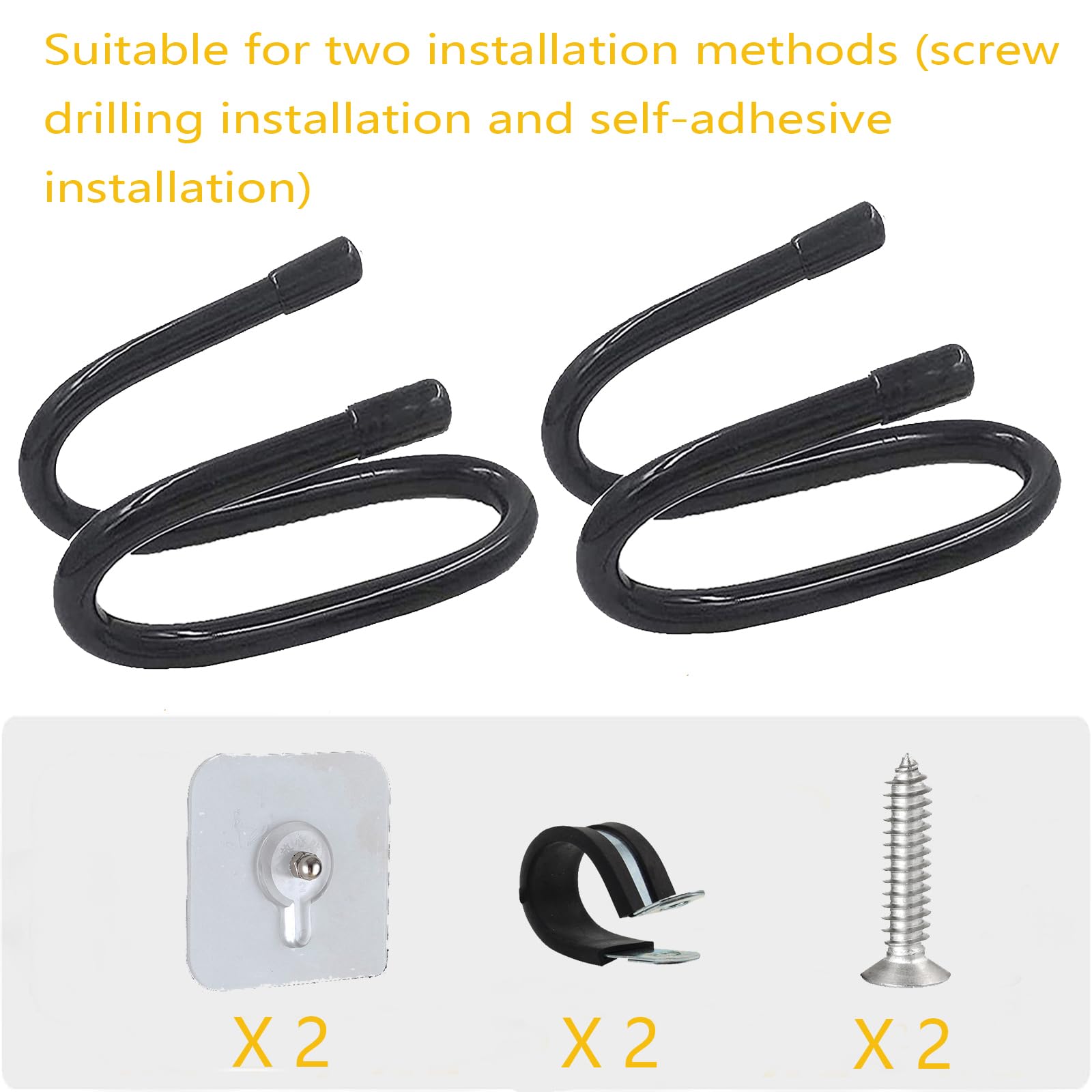 Universal Hair Dryer Holder, Blow Dryer Hanger Hook Wall Mount for Hair Dryer, Towels, Flat Iron,Hair Straightener &Cord Organizer for Cabinet Bathroom - Self Adhesive/Drilling - 2 Pack