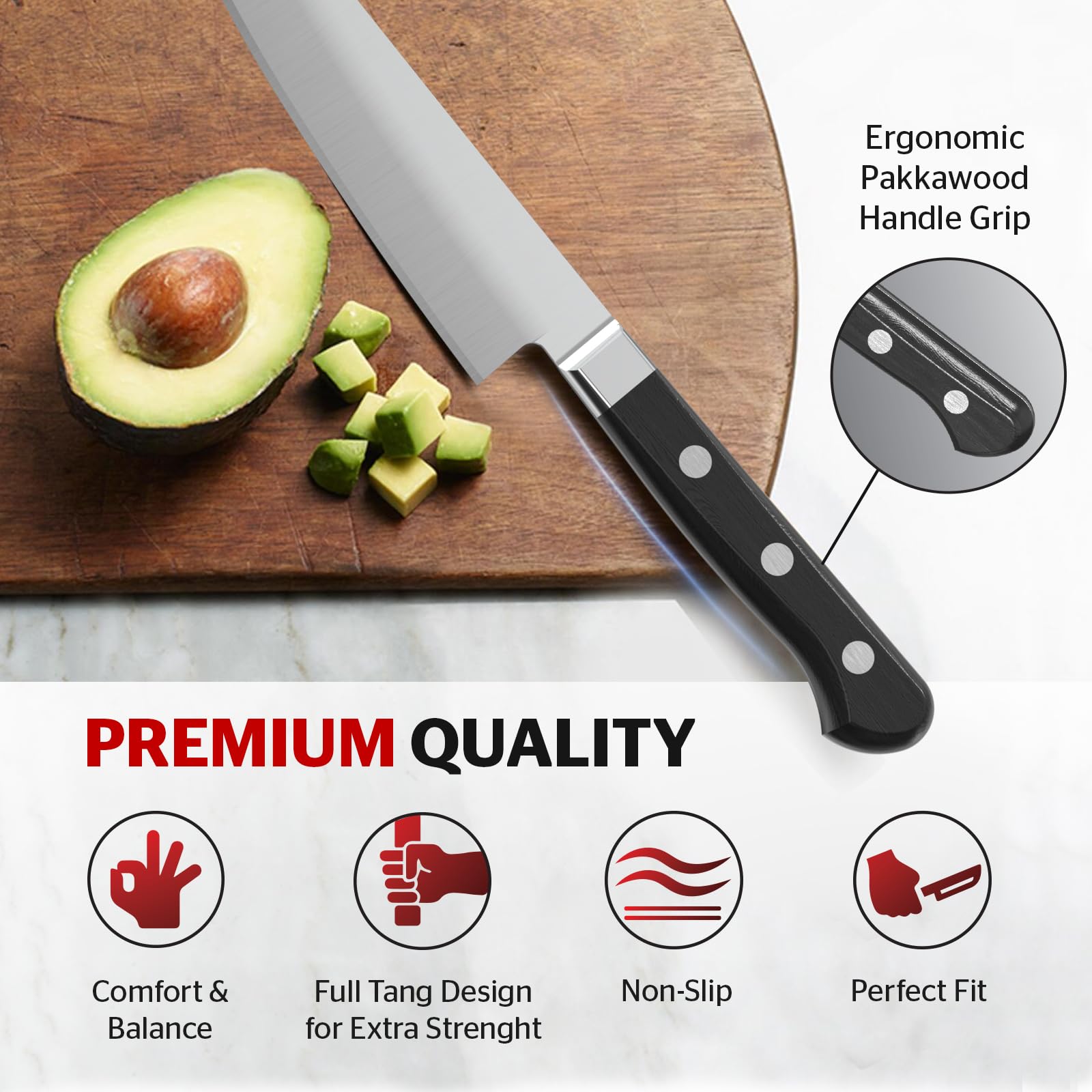 Sunhouse Japanese Chef Knife 4.7 inch, High end Paring knife, AUS-8 steel – Superior 59 HRC Hardness, Razor Sharp Blade, Full Tang, Ergonomic Handle, Perfect Gifts for Mom or Dad, Premium Gifts Box