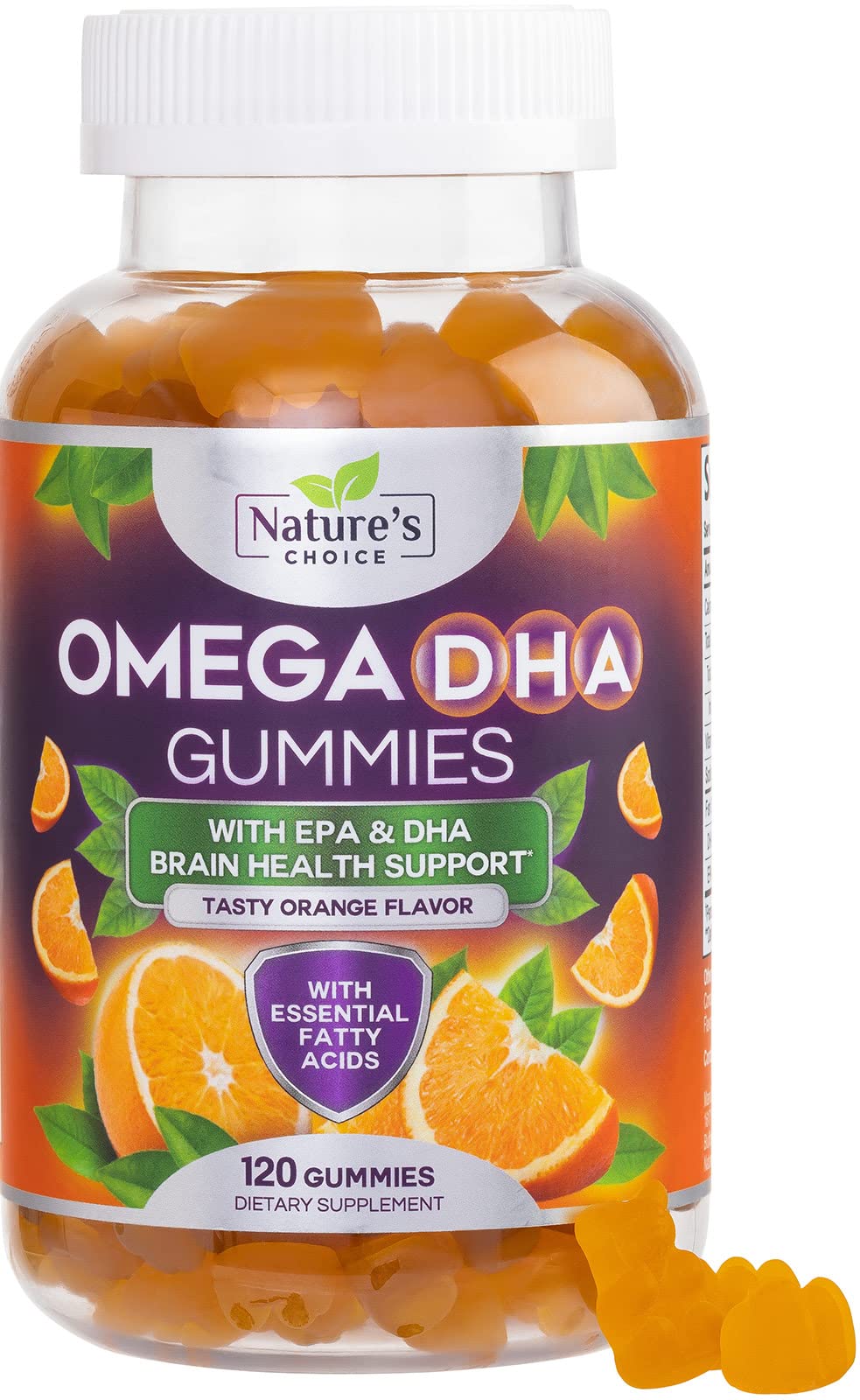 Omega 3 Fish Oil Gummies - Triple Strength Omega 3 Fish Oil Gummy Vitamins with High Absorption EPA & DHA Fatty Acids, Burpless Fish Oil Supplement, Nature's Heart Health, Orange Flavor - 120 Gummies