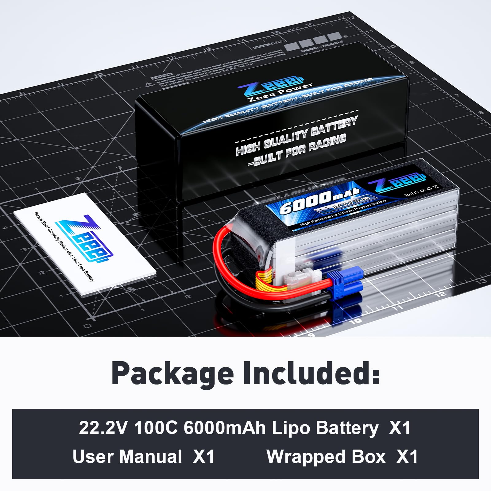 Zeee 22.2V 100C 6000mAh 6S Lipo Battery with EC5 Connector RC Battery for RC Car Truck RC Airplane Helicopter Quadcopter Boat