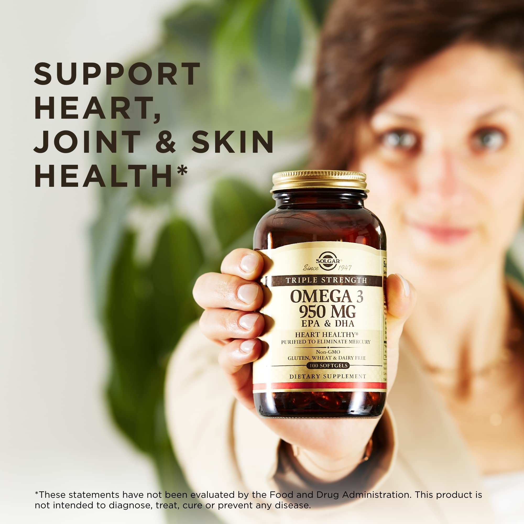 Solgar Triple Strength Omega 3 950 mg - 100 Softgels, Pack of 2 - Supports Joint & Skin Health - Non-GMO, Gluten Free, Dairy Free - 200 Total Servings