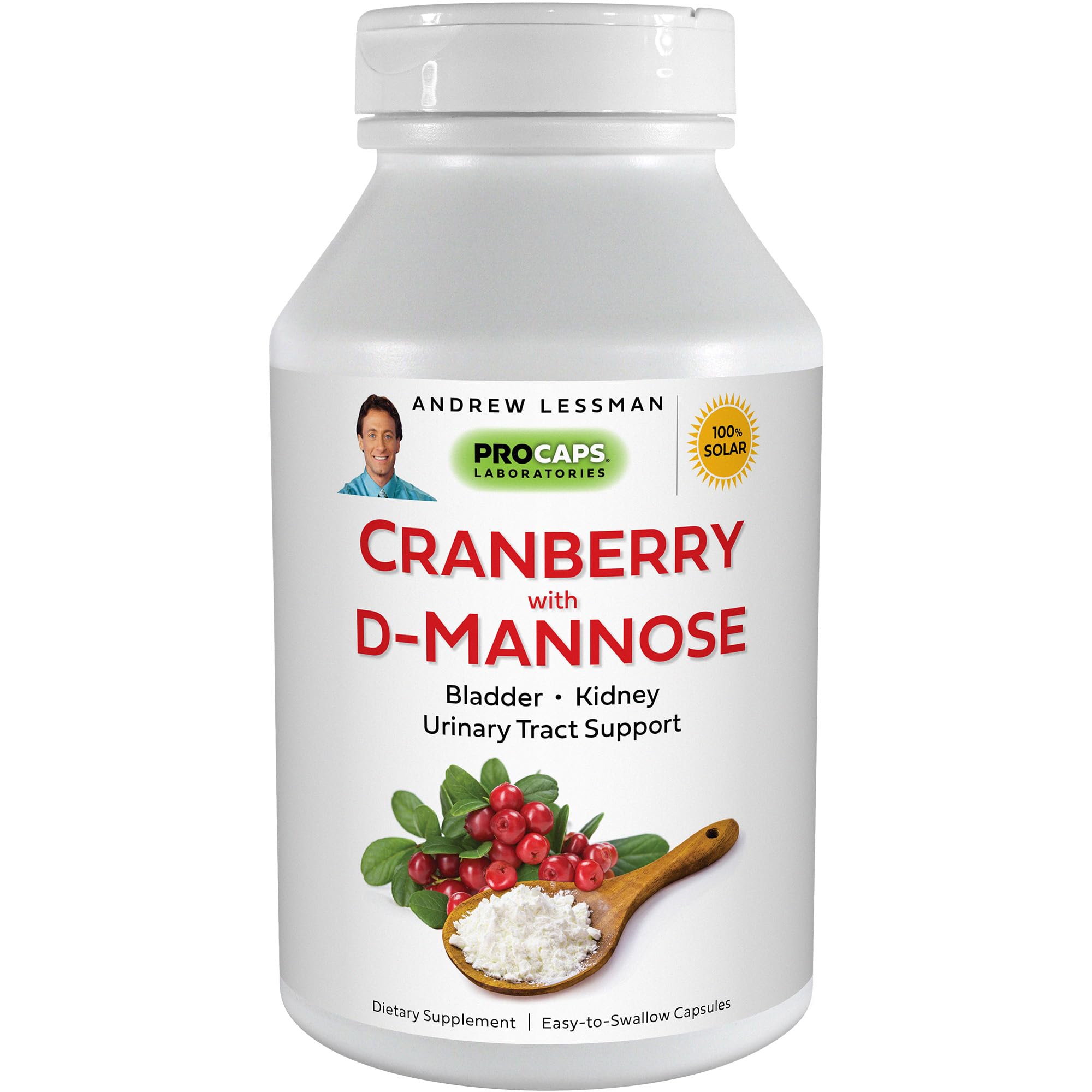 ANDREW LESSMAN Cranberry with D-Mannose – 60 Capsules – Supports Bladder, Kidney and Urinary Tract Health. High Potency Standardized Cranberry Concentrate and D-Mannose. Easy to Swallow Capsules