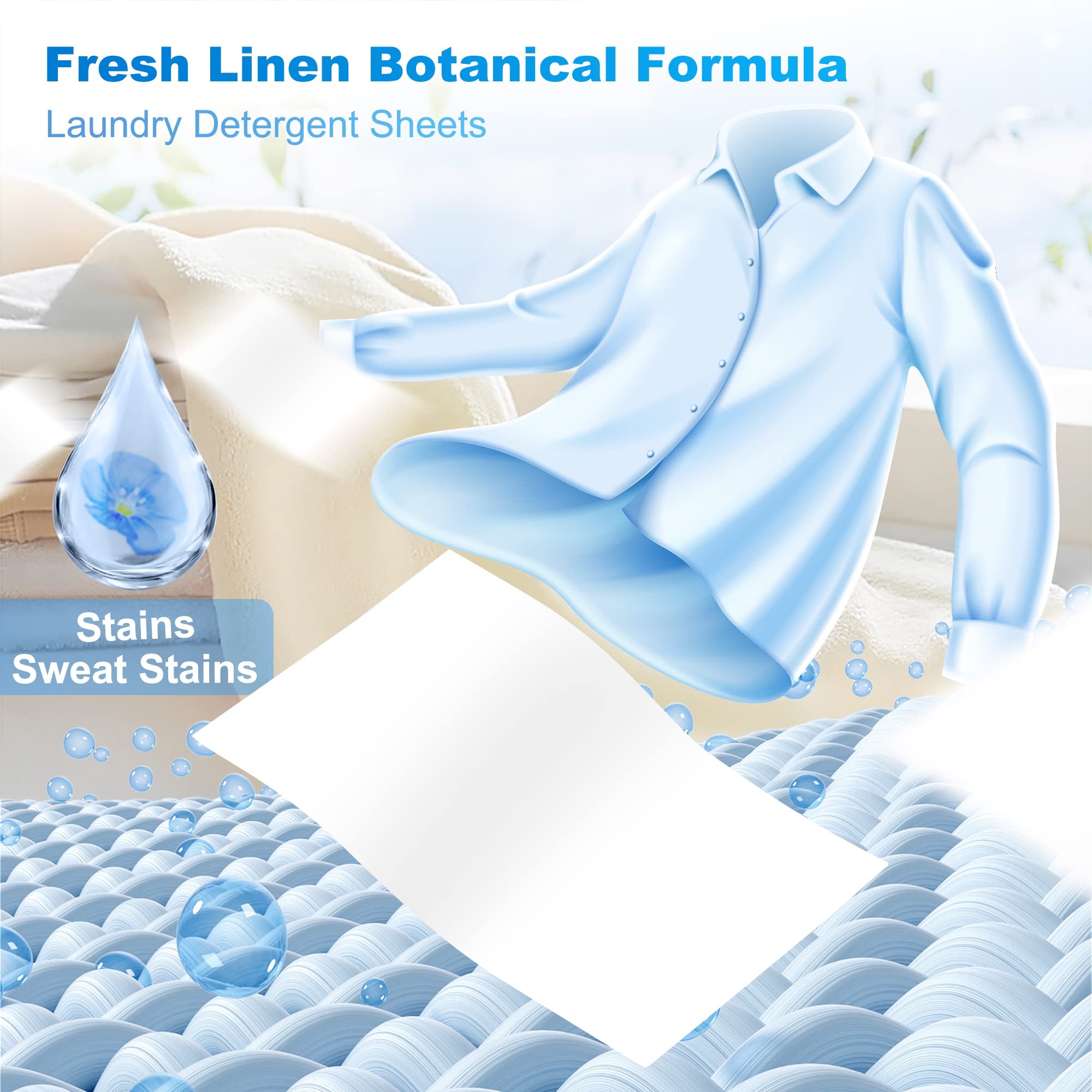 Laundry Detergent Sheets - 200 Sheets Fresh Linen Scent Washing Detergent Strips, Compact Lightweight Liquidless Eco-Friendly Hypoallergenic Portable Soap Sheets for Save Space and Travel 200 Loads