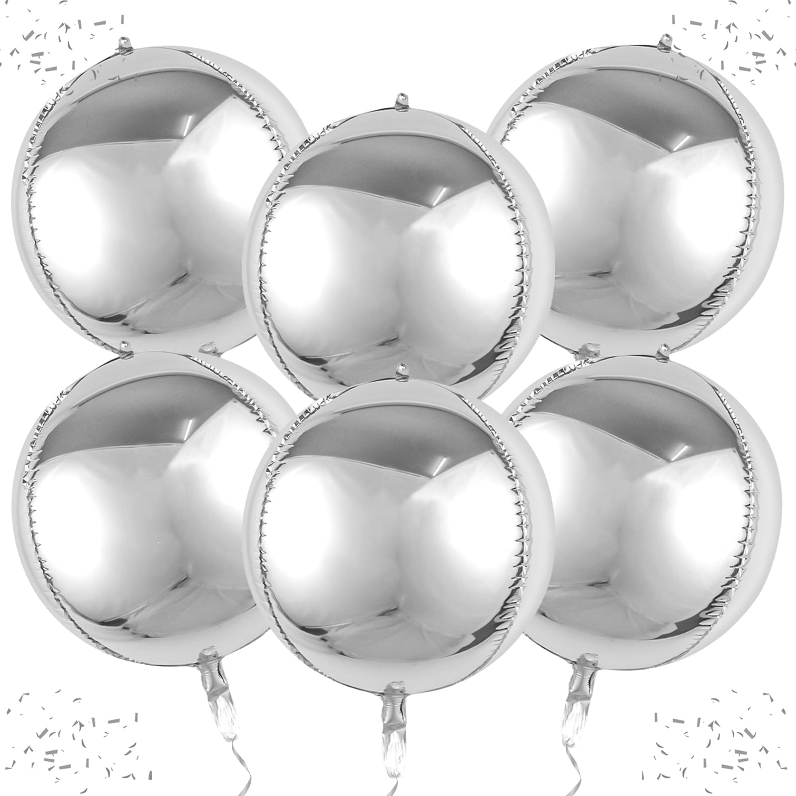 laackys silver balloons, 6-pack 22-inch metallic silver balloons partywoo balloons, 4D round silver chrome balloons for silver birthday party decoration, silver foil balloons silver metallic balloons
