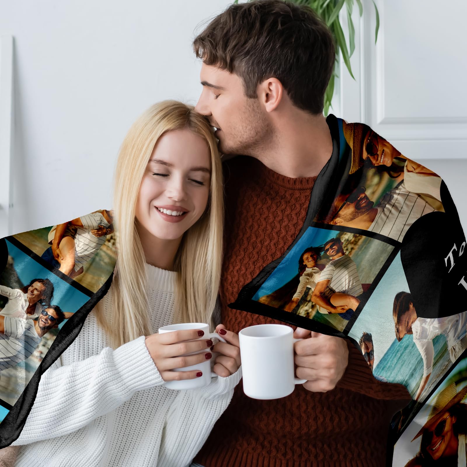 Ships Next Day Custom Valentines Day Anniversary Blanket Gifts for Her Him Boyfriend Husband Custom Couple Blanket with Picture Text Customized Blanket Birthday Christmas Wedding Gifts for Women Men