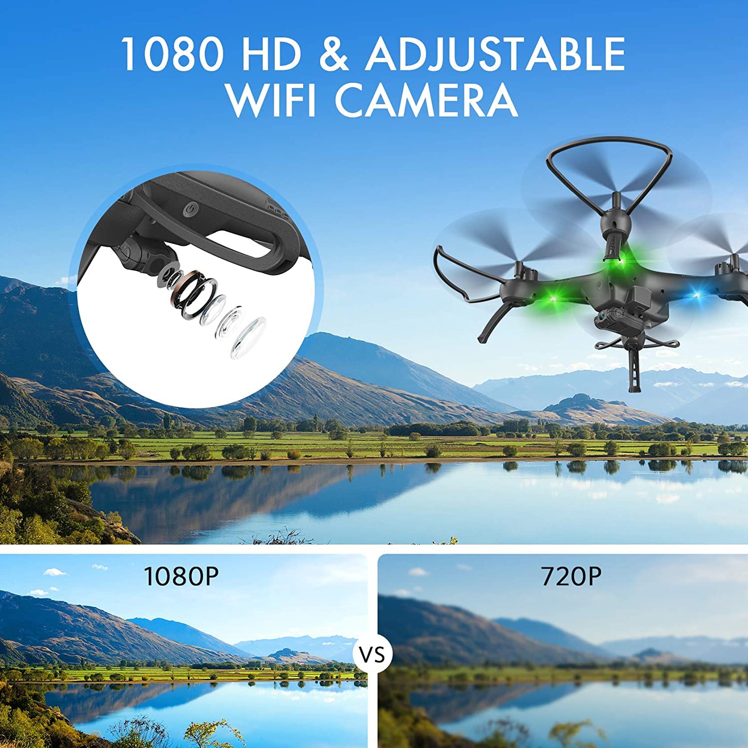 Drone with Camera 1080P HD, Toss to Launch RC Drone for Kids/Adults with Smart APP Trajectory Flight Altitude Hold One Key Take Off/Landing Headless 360°Flip Camera Drone 2 Batteries