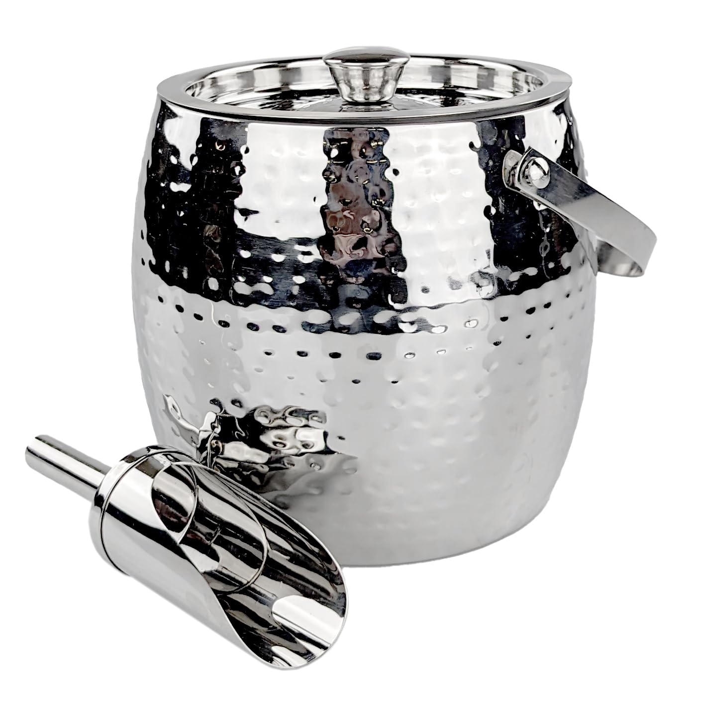 BREKX 3-QT Insulated Ice Buckets for Parties with Lid and Scoop - Iceberg Anchored Wine Chiller Champagne Bucket for Cocktail Bar, Metal Bucket with Lid, Non-Sweat