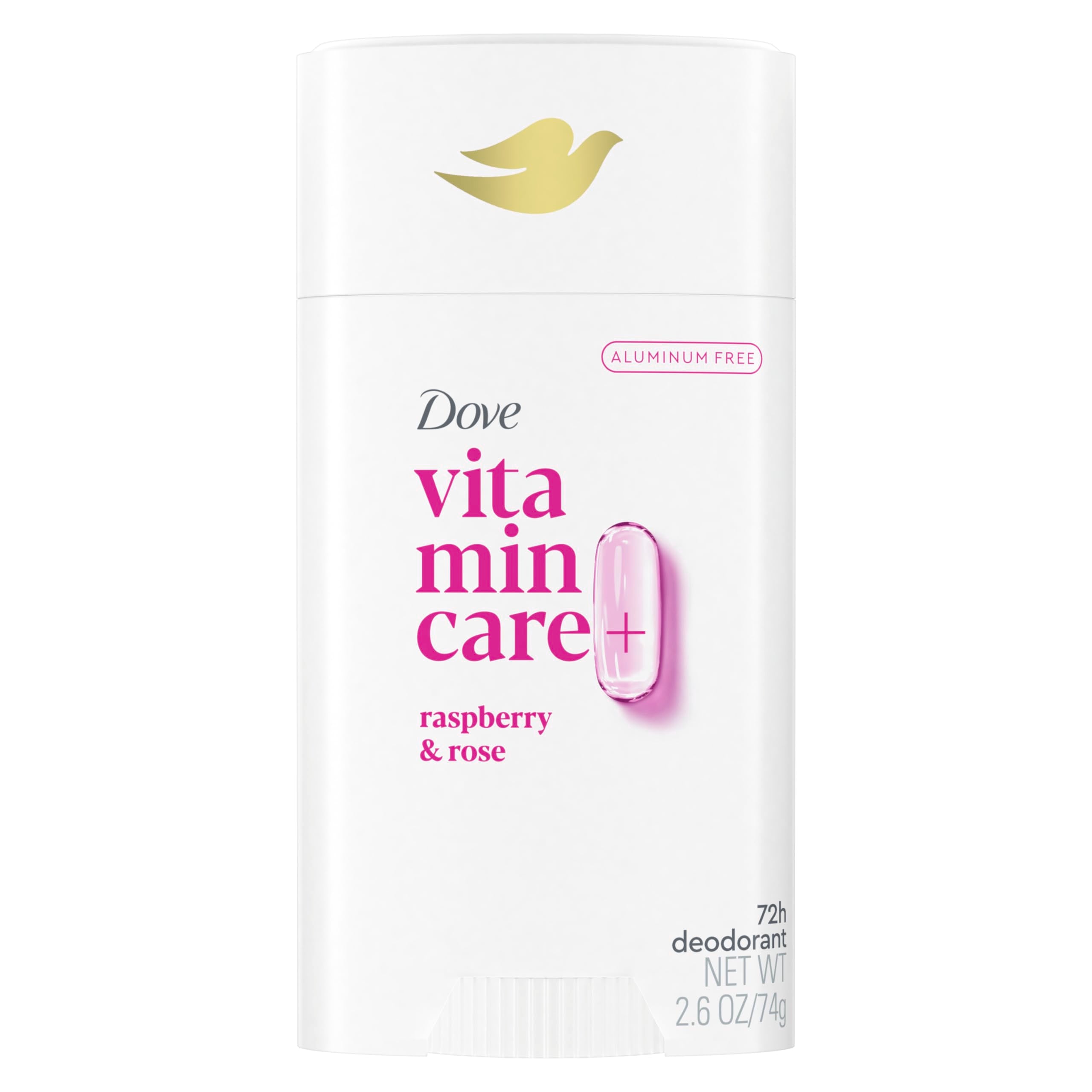 Dove VitaminCare+ Aluminum Free Deodorant Stick Raspberry & Rose for 72H Odor Protection Breathable Deodorant for Women 2.6 oz