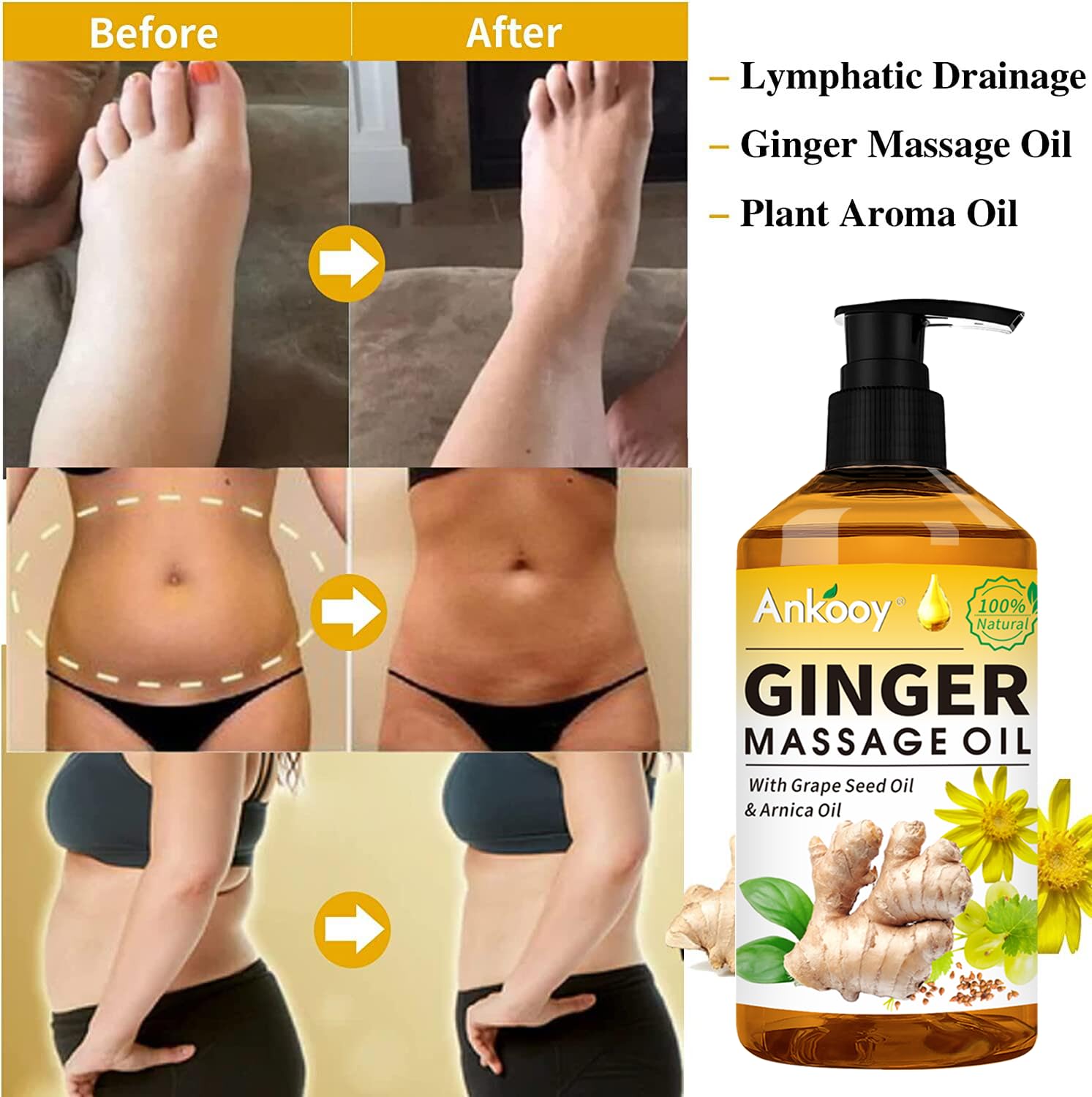 Christmas Gifts for Men,Women Stocking Stuffers-3 Pack Massage Oil for Massage Therapy,Sore Muscle Arnica Oil & Lavender Oil Massage Oil for Date Night & Ginger Oil Lymphatic Drainage & Massage Ball