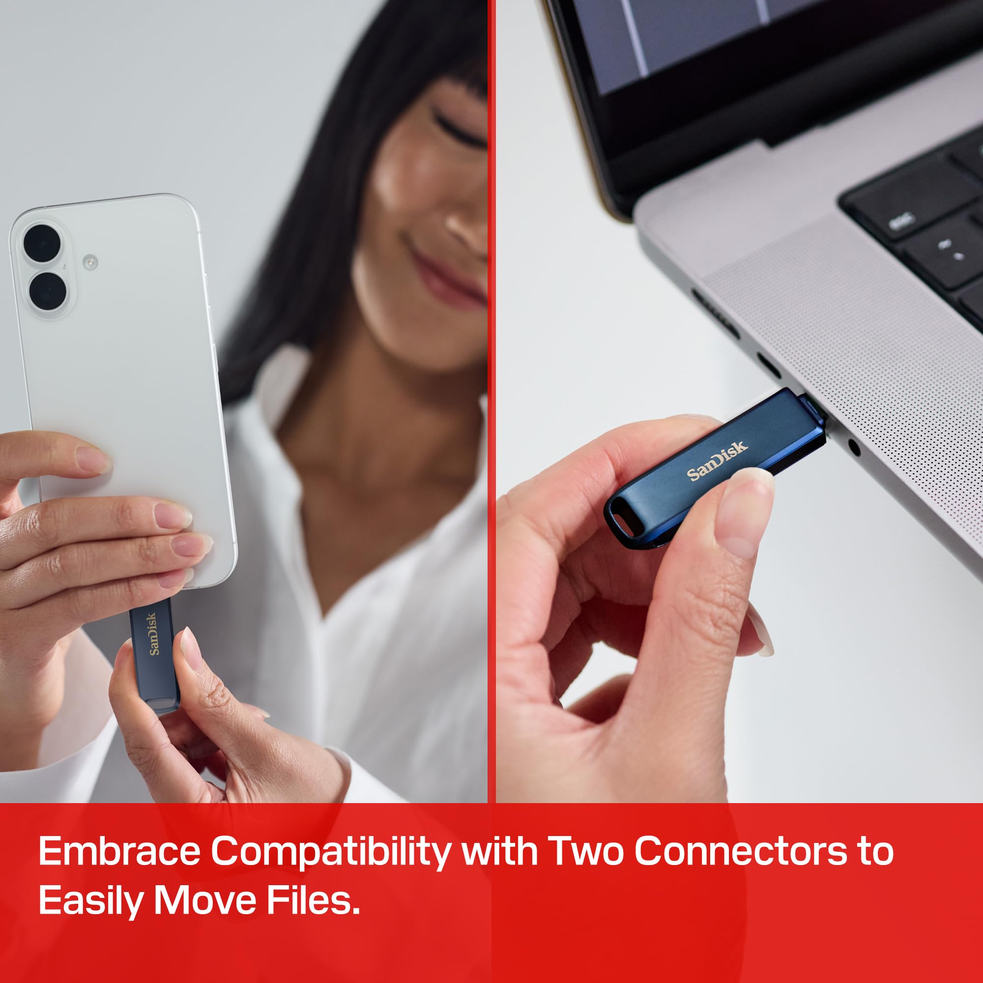 SANDISK 256GB Phone Drive for iPhone - USB-C and Lightning - Compatible with iPhones, iPads, Mac, and USB-C Devices - Made for iPhone Certified - Metallic Blue Finish - SDIXD0N-256G-GN6NE
