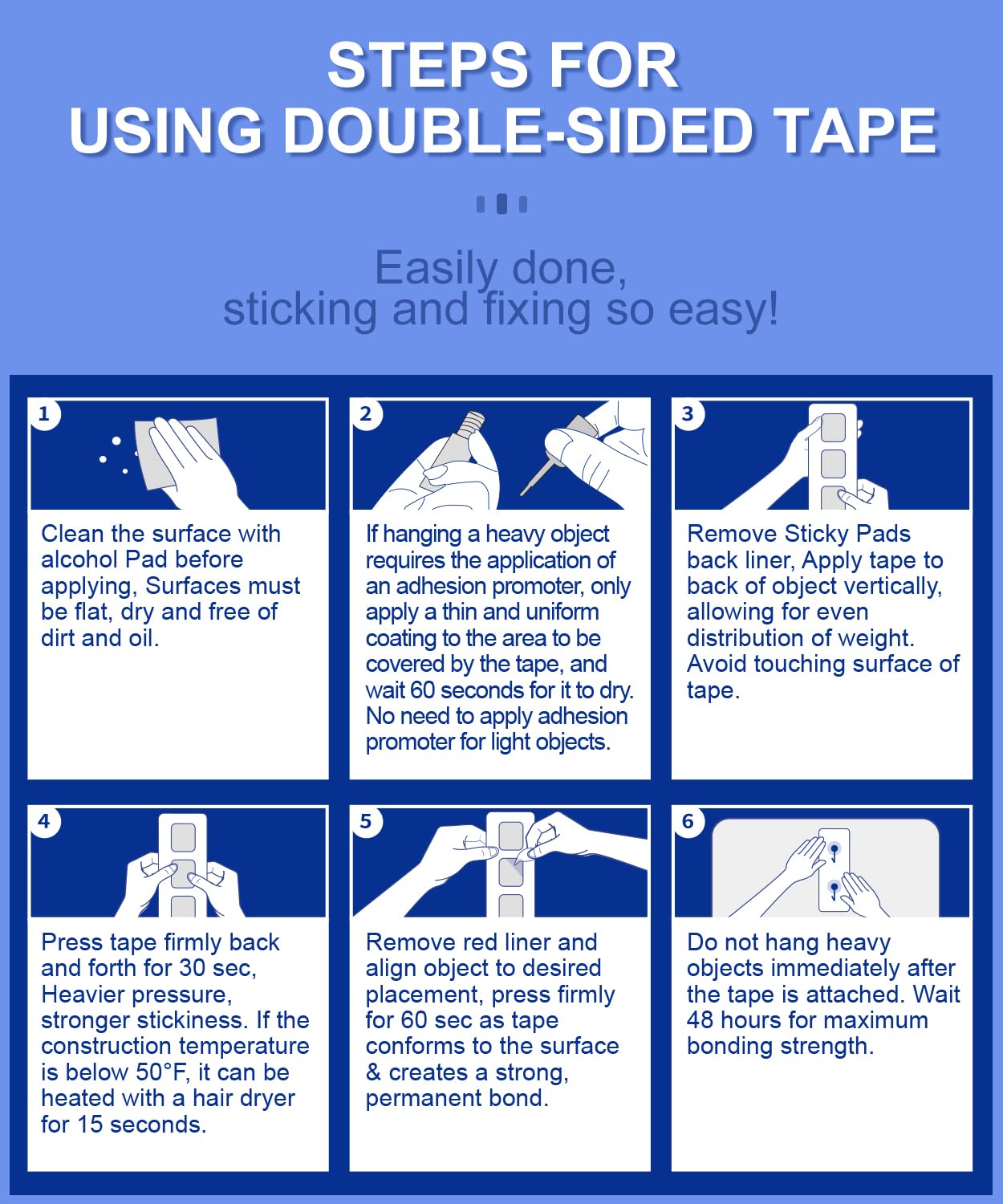 PHIXBEAR Double Sided Sticky Pads,Made of 3M VHB,Strong Adhesive Tape Squares Heavy Duty Waterproof Heat Resistant, Extreme Mounting Foam Tape,Car Home Outdoor Use, 48 Pcs 1.18x1.38 Inch