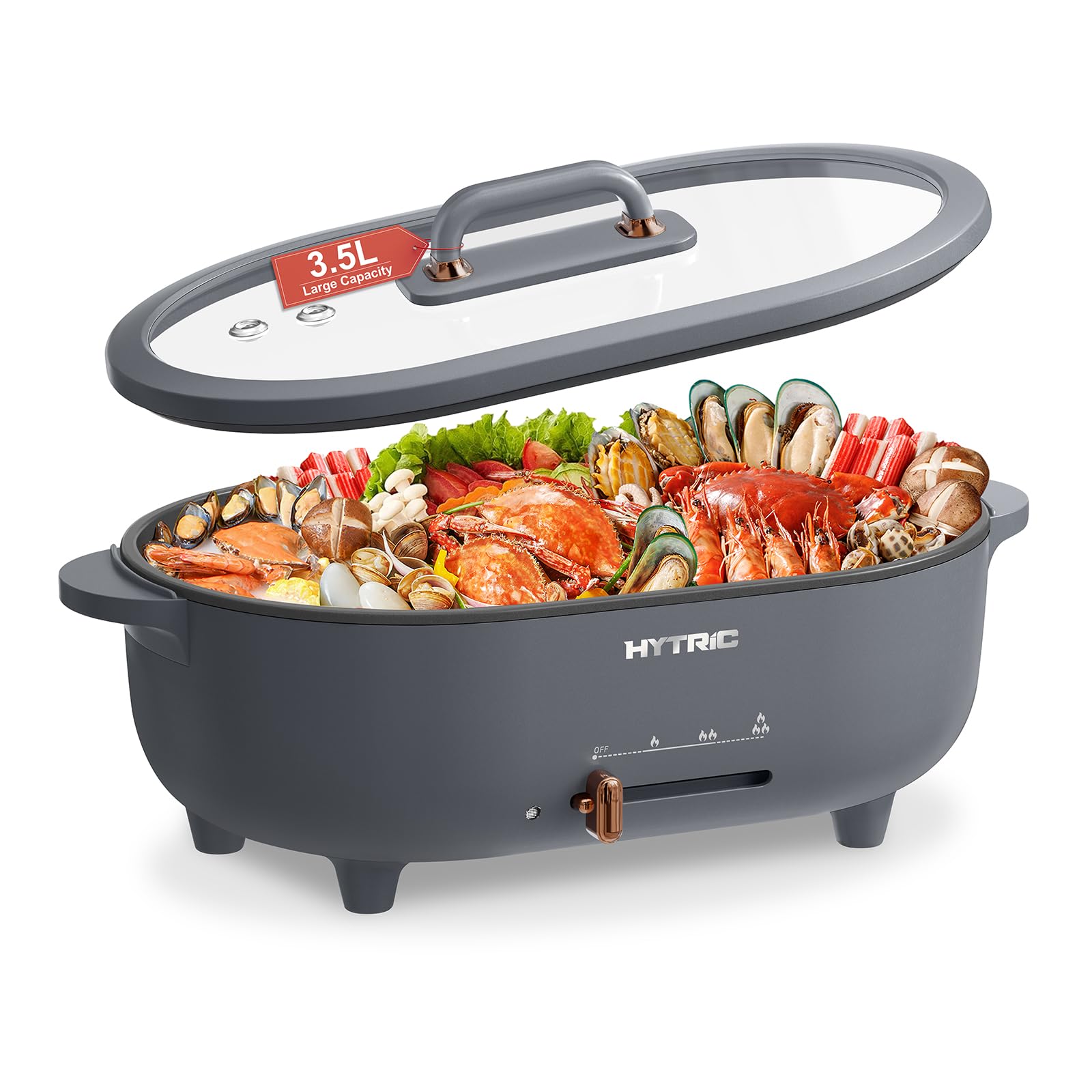 HYTRIC 3.5L Hot Pot Electric for Cooking, Shabu Shabu Hot Pot with Nonstick Coating, Multifunction Electric Pot with Power Control for Noodles, Sauté, Soup, Electric Cooker for Party, BPA-FREE