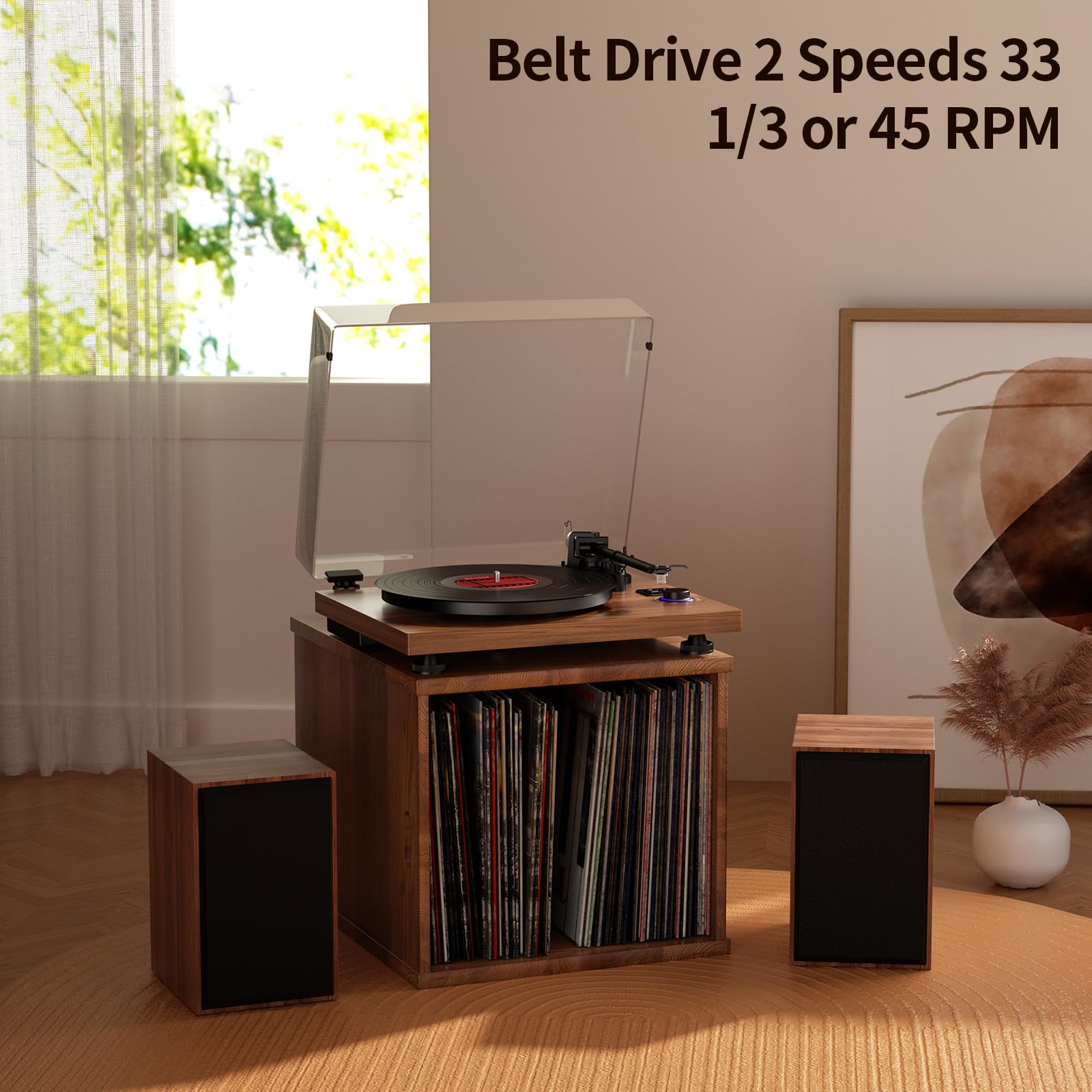 FEKTIK Record Player for Vinyl with Speakers,Bluetooth Turntable for Vinyl Records with 36W HiFi Stereo Speakers,Magnetic Cartridge & Adjustable Counter Weight and Anti-Skating,RCA Output