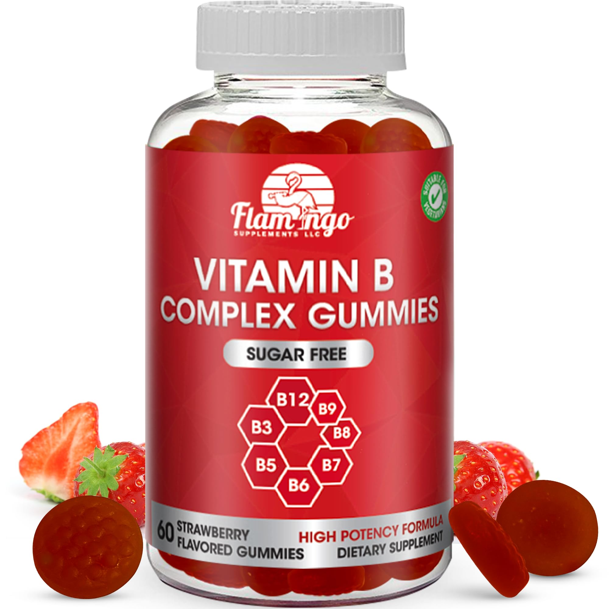 Sugar Free Vitamin B Complex Gummies - Vitamin B12, B7, B6, B3 (Niacin), B5, B8, B9 (Folate)- Third Party Tested- Prenatal, Vegan Diet, Older Adults - B Complex Vitamin Supplement- Two Month Supply