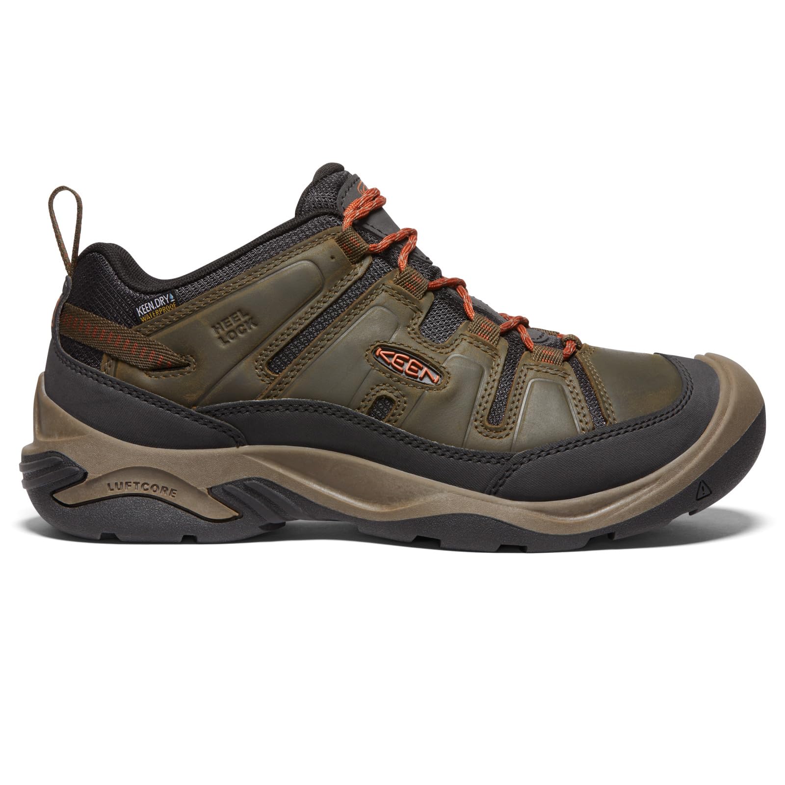 KEEN Men’s Circadia Low Height Comfortable Waterproof Hiking Shoes, Black Olive/Potters Clay, 14 Medium US