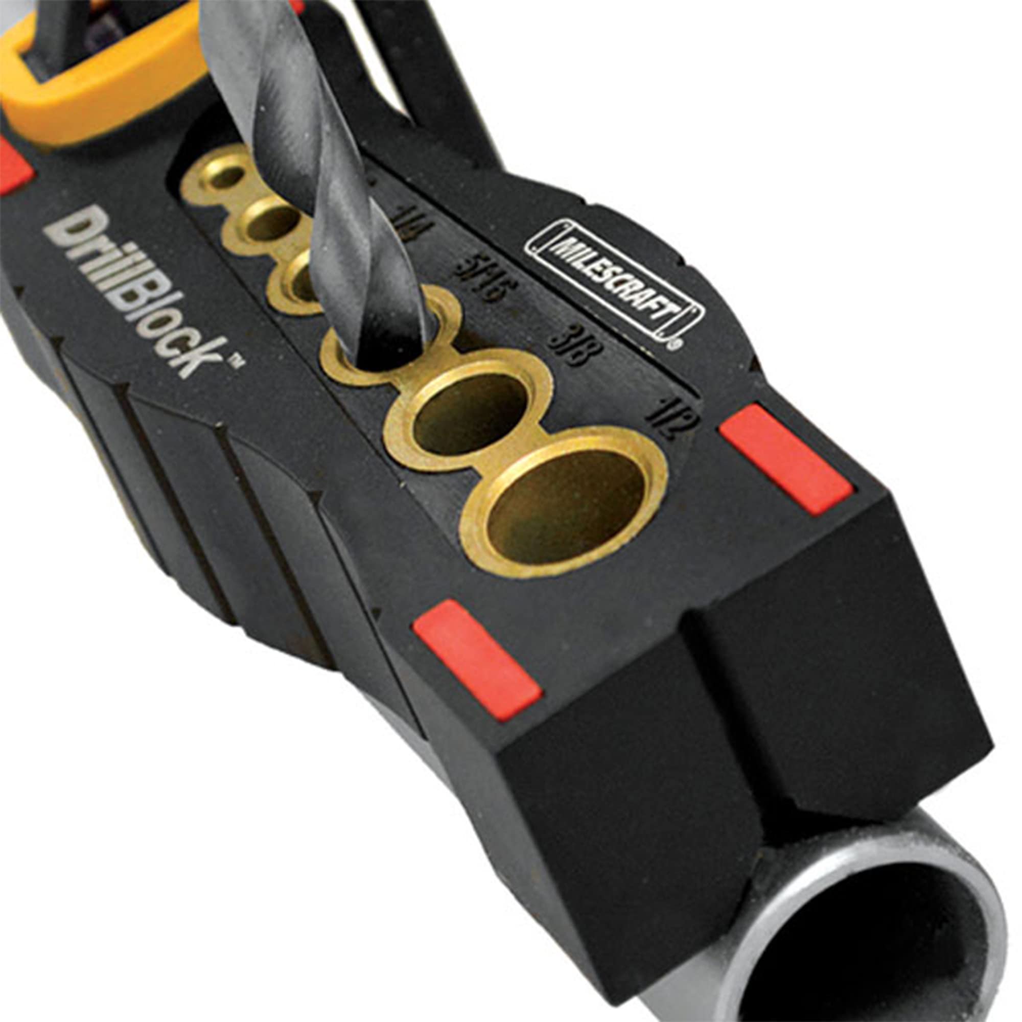 Milescraft 1312 Drill Block - Handheld Drilling Guide, Drilling Jig with Drill Guides for 6 of the Most Common Drill Bit Sizes, Precision Drilling Tool Accessory