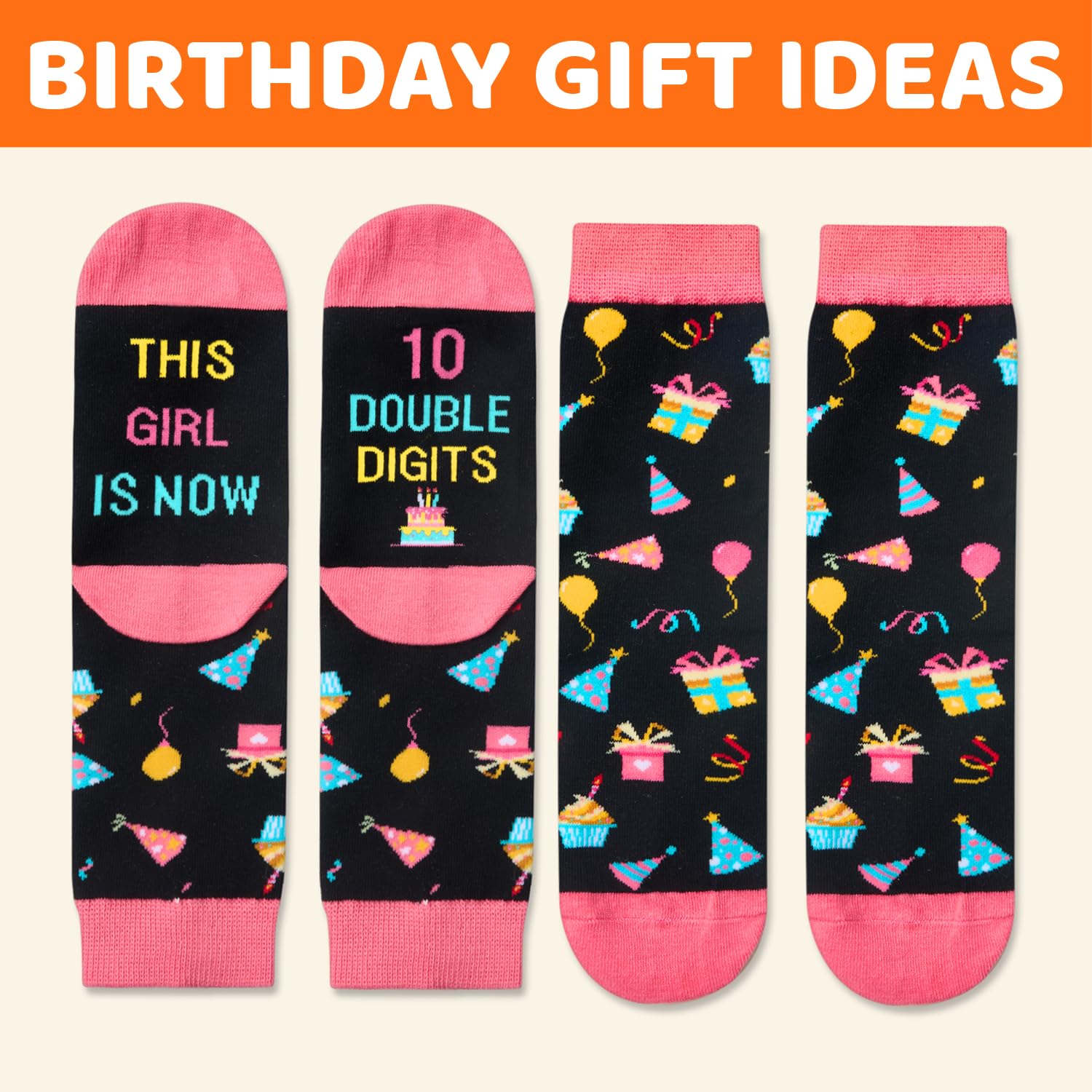 HAPPYPOP 10 Year Old Birthday Gifts Ideas for Girls - Socks for Tween Girls Age 10, Presents for 10 Year Old Kids, Gifts for Ten Year Old Girls, Black