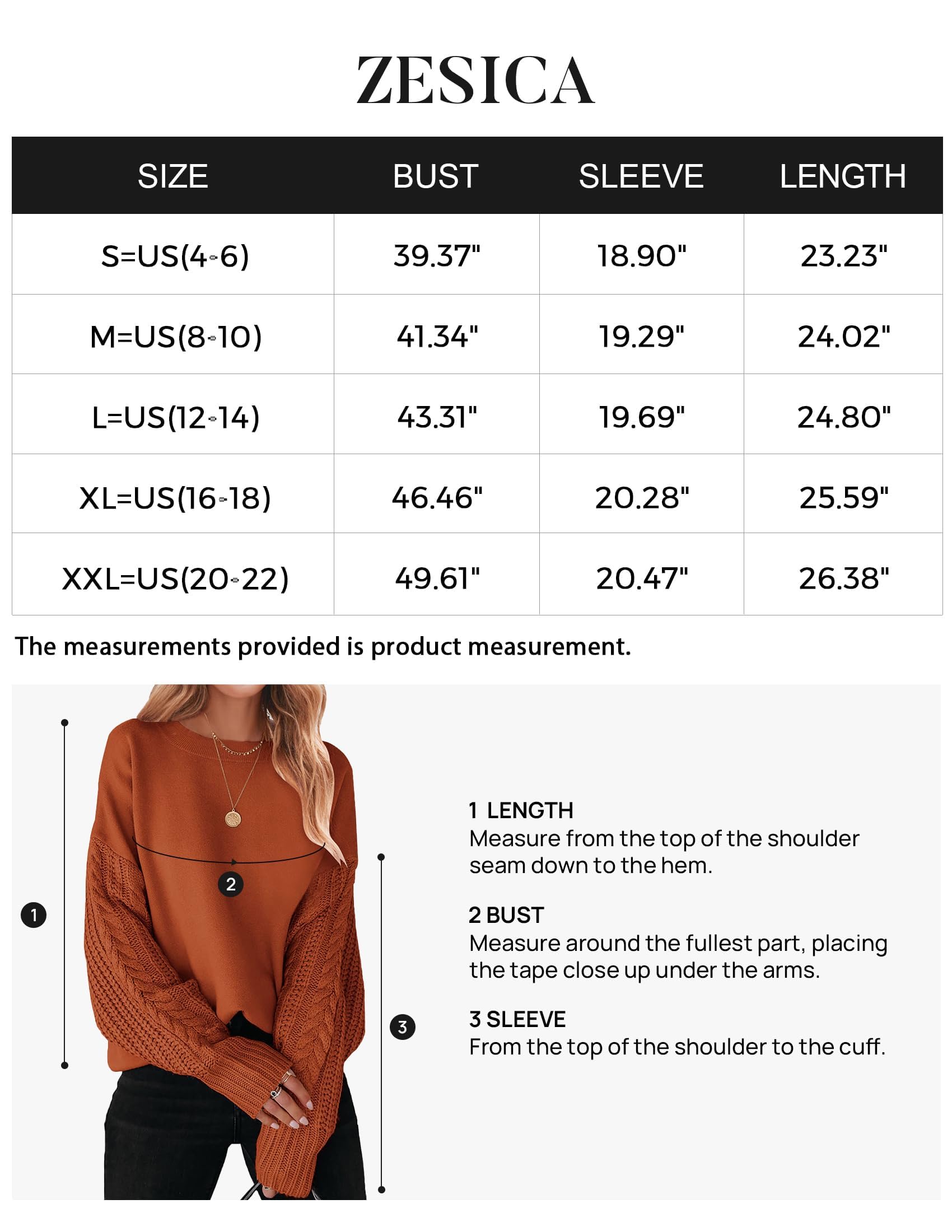 ZESICA Women's 2024 Fall Long Sleeve Crew Neck Solid Color Cable Knit Chunky Casual Oversized Pullover Sweater Tops,DeepOrange,Small