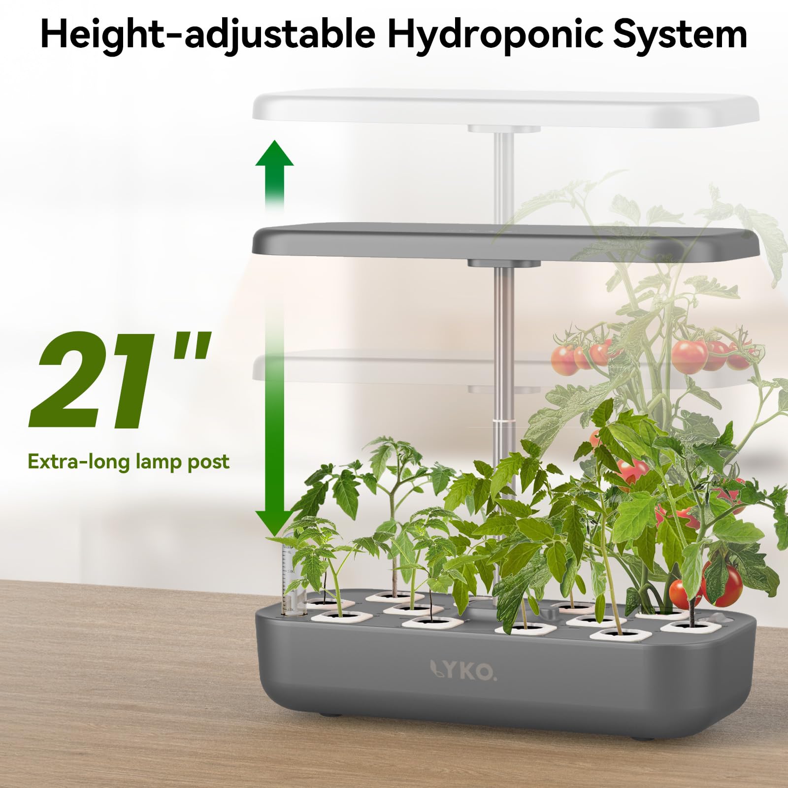 LYKOCLEAN Hydroponics Growing System 12 Pods, Indoor Herb Garden with Grow Light Water Pump Automatic Timer, Smart Indoor Gardening System for Salad Lettuce, Fruit, Vegetable Plant, Grey