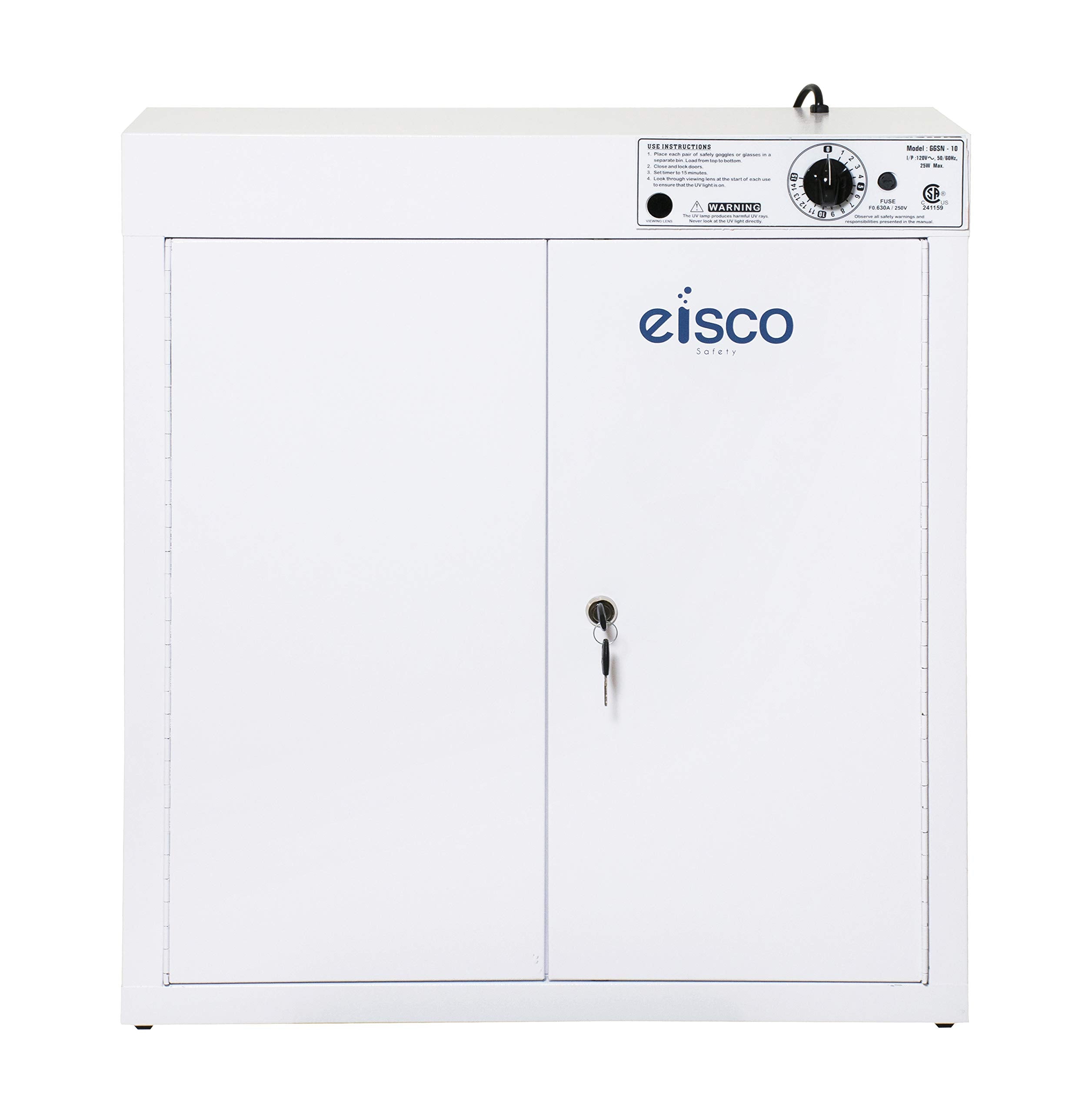 EISCO Goggle Sanitizer - UV Sanitizing Cabinet - Holds 36 Goggles - Wall Mountable - Heavy Duty CRC Steel Labs