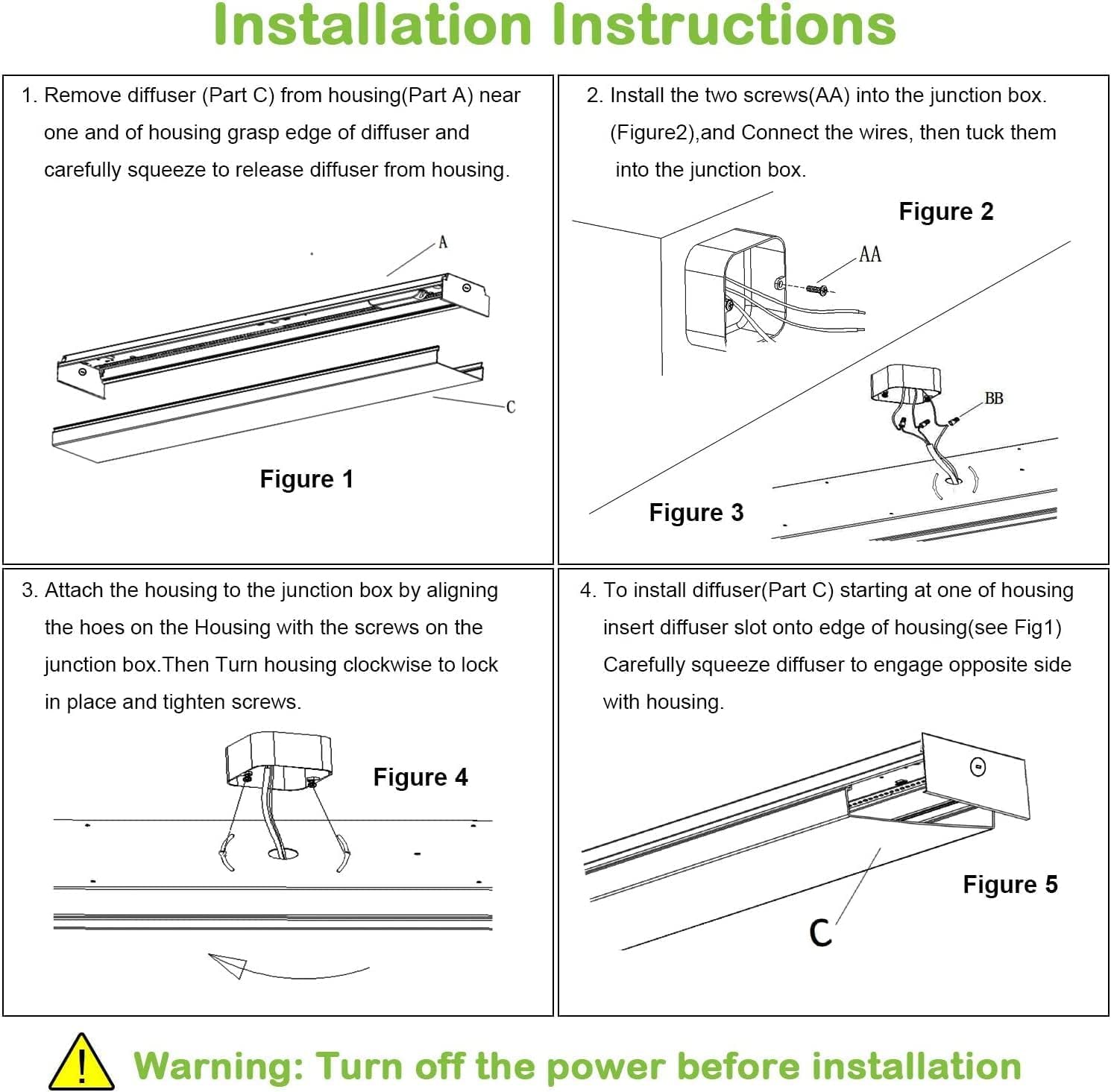 hykolity 4 Pack 4FT LED Wraparound Light 40W 4 Foot LED Shop Lights for Garage, [2-lamp 32W Fluorescent Equiv.] 4400lm 4000K LED Wrap Light, Flushmount Office Ceiling Light Fixture ETL Listed
