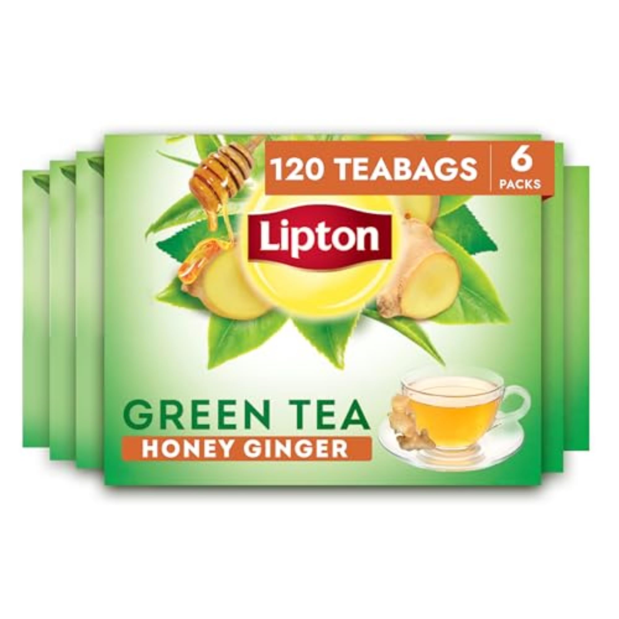 Lipton Honey Ginger Green Tea Bags, Flavored, Unsweetened Teabags for Hot Tea or Iced Tea with Caffeine and Flavonoids, 120 Total Tea Bags (20ct - Pack of 6)