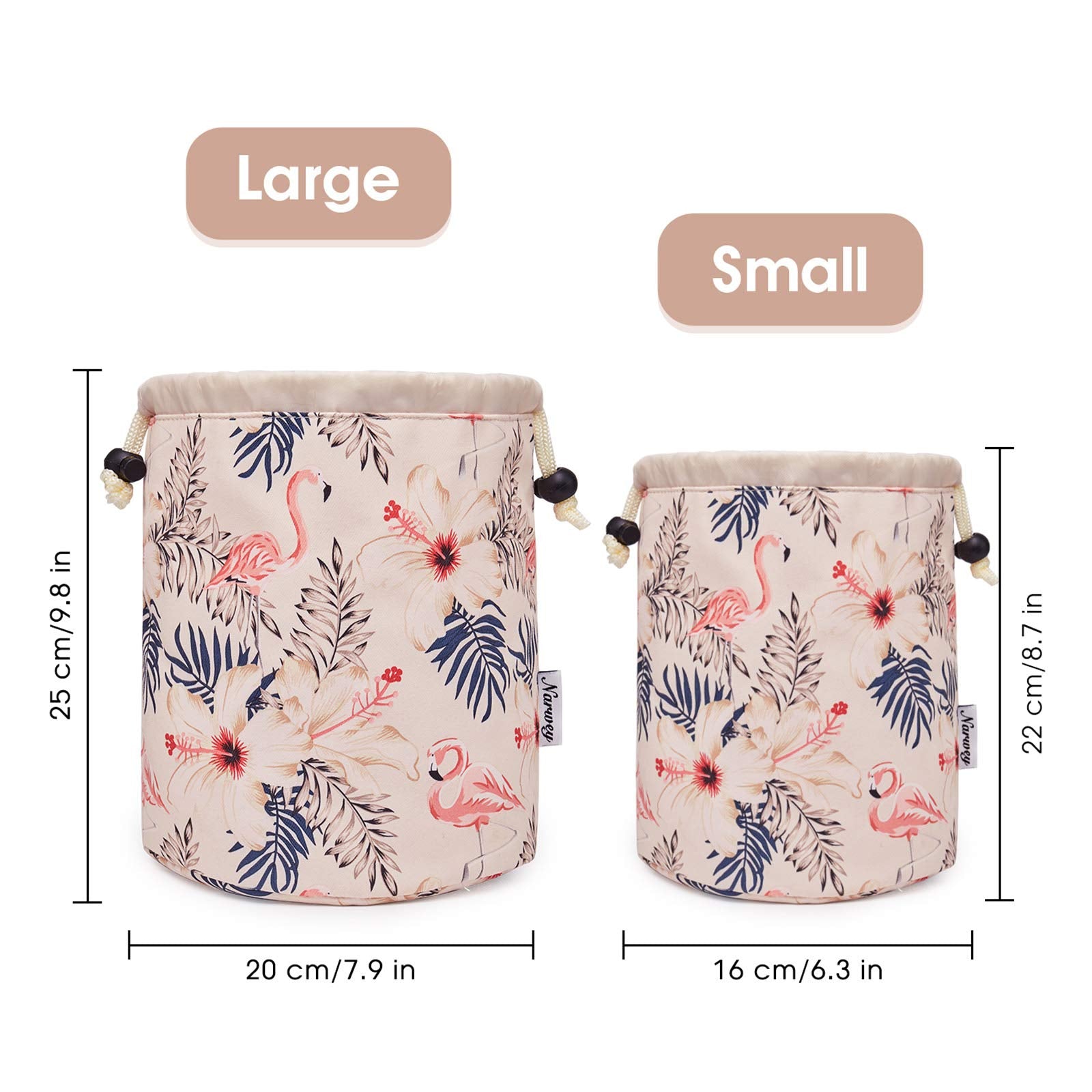 Barrel Drawstring Makeup Bag Travel Cosmetic Bag Large Toiletry Organizer Waterproof for Women (Large, Beige Bird)