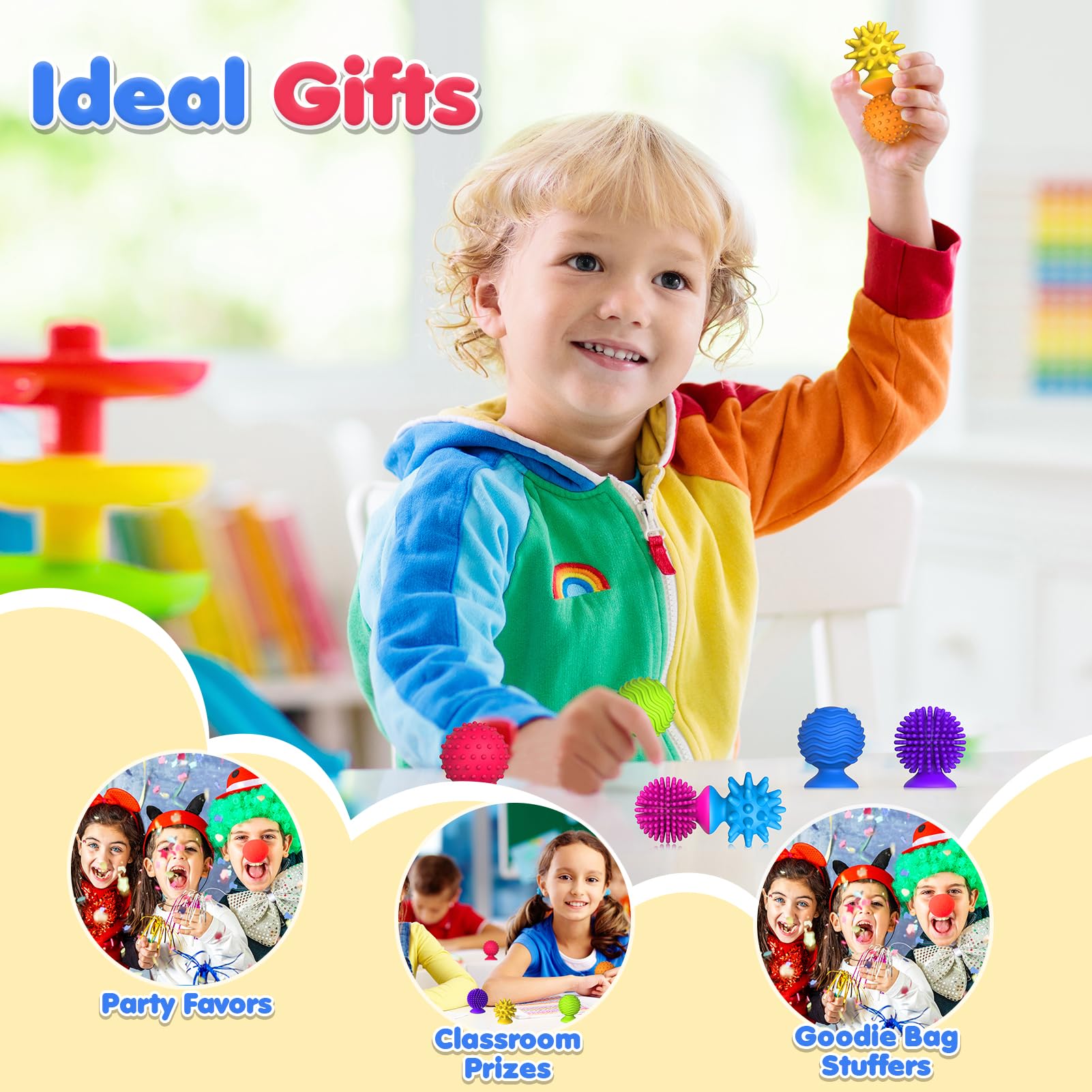 Sensory Fidget Toys Kids Adults: 16 Pack Textured Suction Toys for Autism Kids Calming - Quiet Anxiety Fidgets for Classroom Prize - Calm Down Toy for Girls Boys - Gifts Christmas Stocking Stuffers