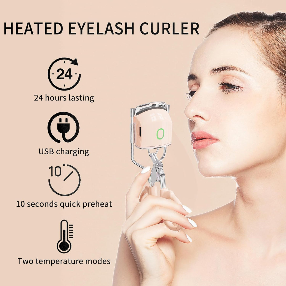 Heated Eyelash Curler with Comb,Lash Lift Heated Lash Curler,C Curl Lash Curler,2 Heating Modes Rechargeable Portable Eyelash Curler,3 Packs Eyelash Curler Kit (Pink)