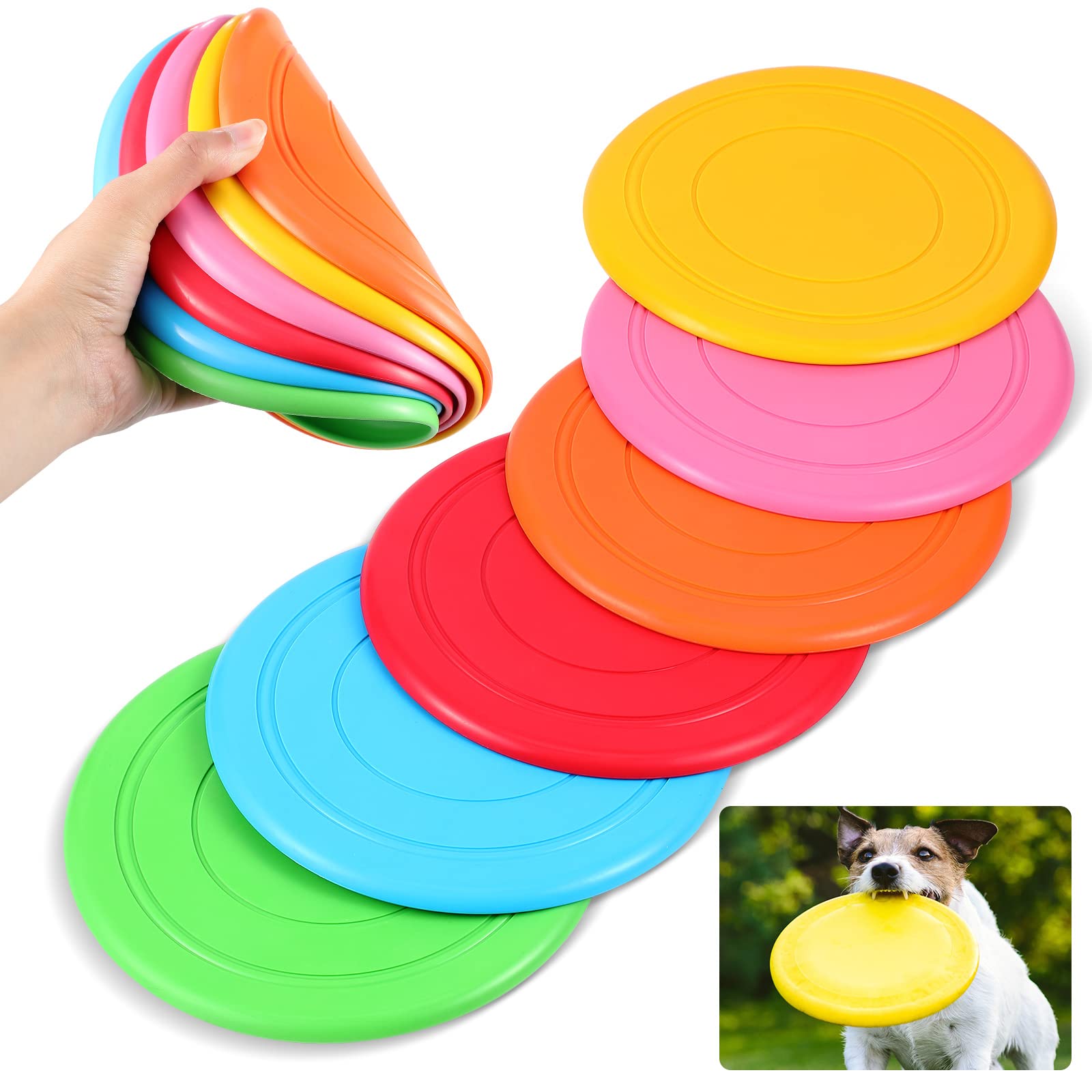 Syhood 6 Pieces Flying Discs for Dog Soft Rubber Dog Training Flying Discs Outdoor Playing Disk Flyer for Kindergarten Teaching Pets Backyard Lawn Games Birthday Sports Themed Party, 6 Color