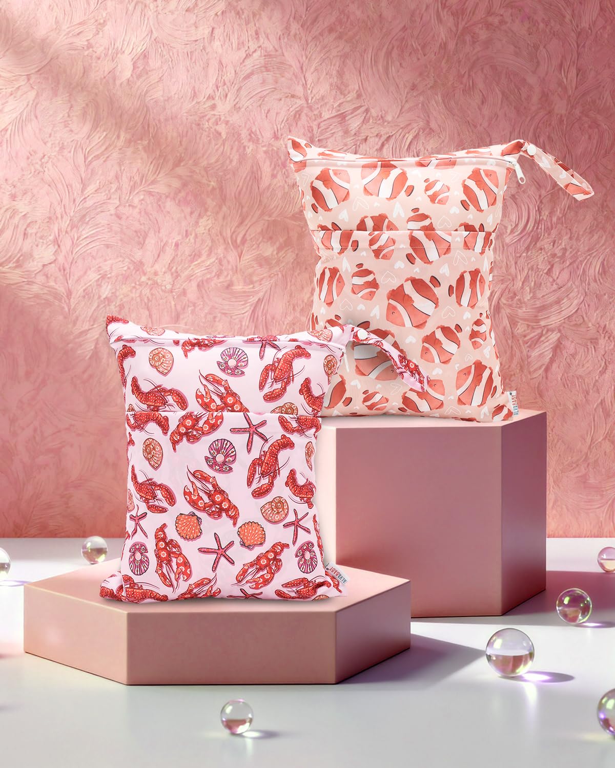 ALVA ALVABABY 2pcs Cloth Diaper Wet Dry Bags Waterproof Reusable with Two Zippered Pockets Travel Beach Pool Daycare Soiled Baby Items Yoga Gym Bag for Swimsuits or Wet Clothes 2LM23