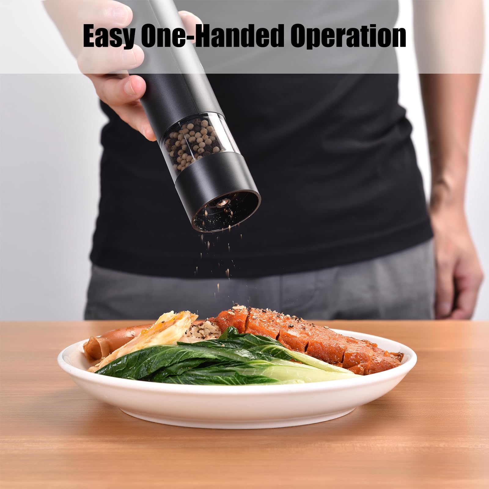 Electric Salt and Pepper Grinder Set-Rechargeable Salt and Pepper Mill Set All in One, Automatic Refillable Adjustable Coarseness Ceramic Grinder, Salt and Pepper Shakers for Kitchen Appliances