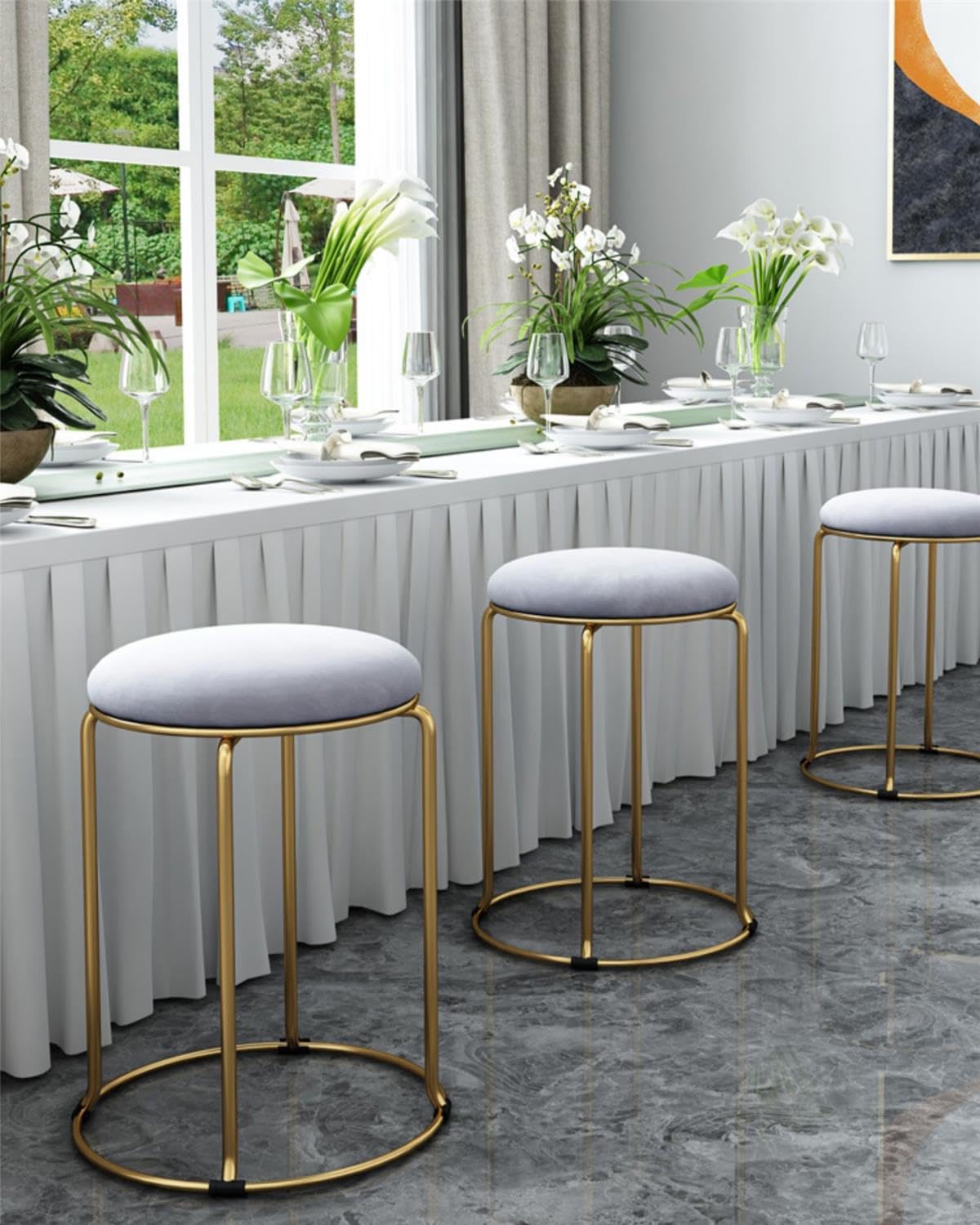 MOGUOBIN Velvet Bar Stool Backless Bar Stools Counter Stools Vanity Stools Salon Backless bar stools Round Stool Stackable Round Chairs Dining Chairs Set of 5 Pack,for Dinning,Kitchen,Salon,Semina.