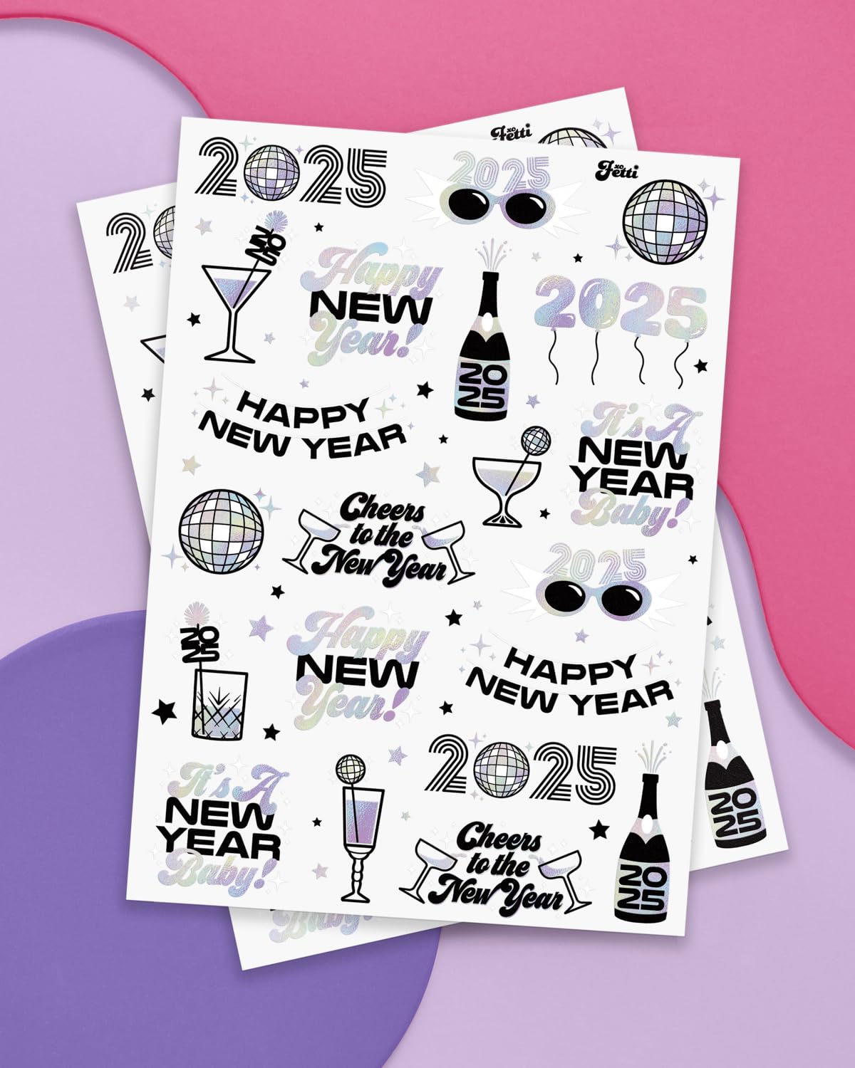 xo, Fetti New Years Eve Party Supplies Tattoos - 42 Foil Styles | Disco NYE Party Favors, Happy New Year Decorations, NYE 2025 Decor