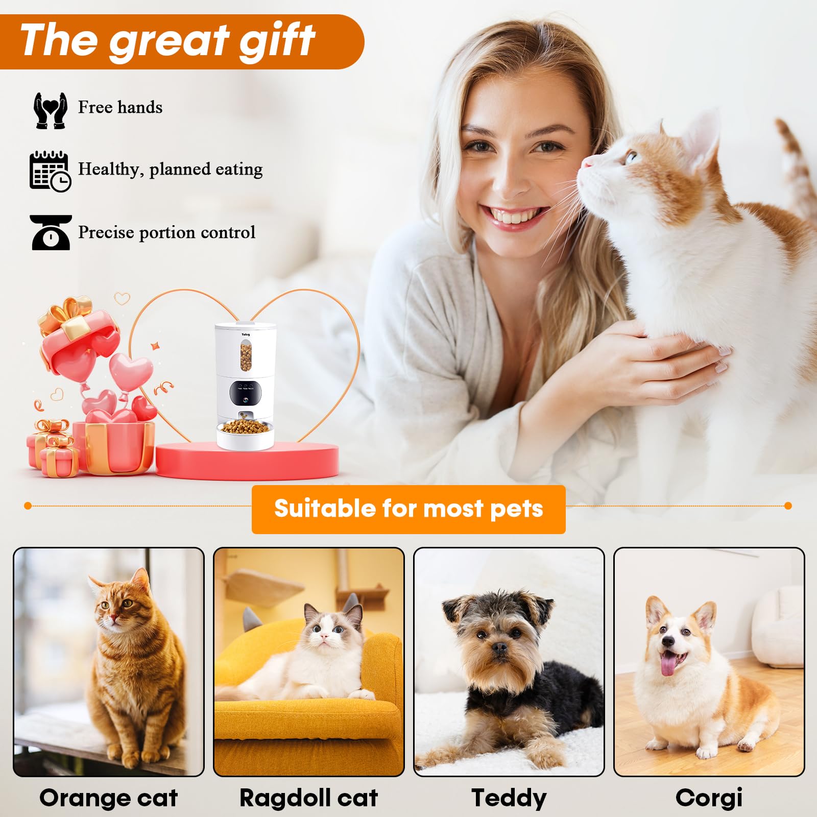 Automatic Cat Feeders Camera 5G: WiFi Easy to Clean Timed Smart Dog Food Dispenser 2-Way Audio Memory Function Pet Feeder HD 1080P Video Record APP Control Dry Food Clear Night Vision Yakry