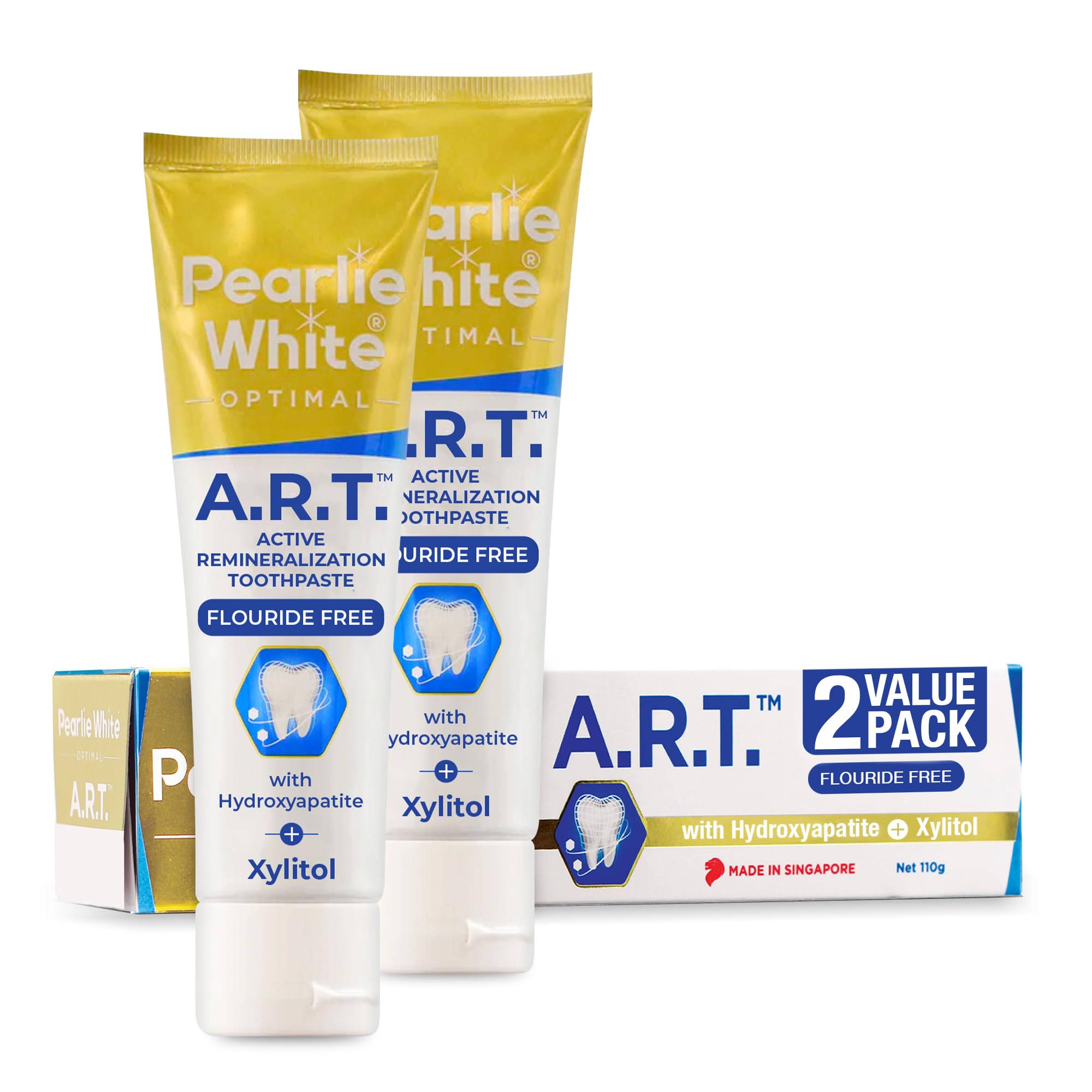 Pearlie White Active Remineralization Fluoride Free Toothpaste - 3.8oz/110gm - Remineralizing Toothpaste for Tooth Enamel Repair - Helps Remove Stains - Contains Hydroxyapatite and Xylitol - Pack of 2