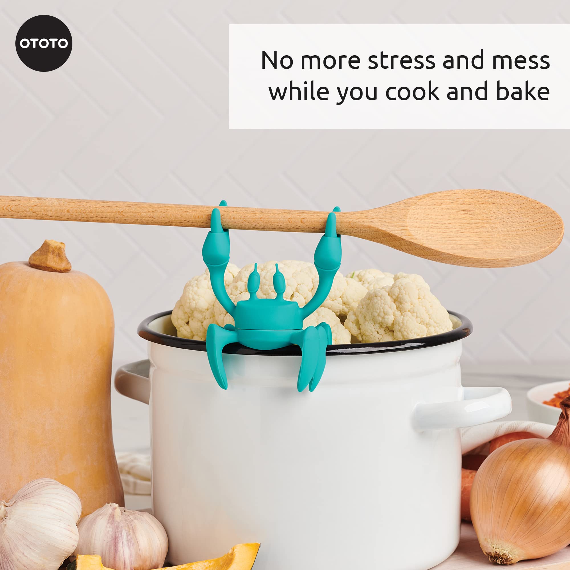 OTOTO Aqua the Crab Silicone Utensil Rest - Silicone Spoon Rest for Stove Top - BPA-Free, Heat-Resistant Kitchen and Grill Utensil Holder - Non-Slip Spoon Holder Stove Organiser and Steam Releaser