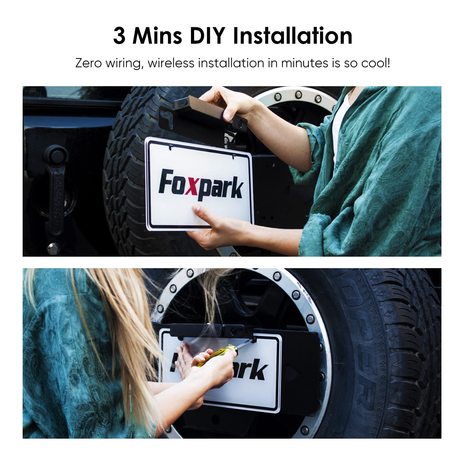 Foxpark Solar Wireless Backup Camera, 1080P 5'' Monitor Back Up Camera Systems Wireless, 3 Mins DIY Installation, Reverse Camera for Car, Truck, Van, RV (S3)