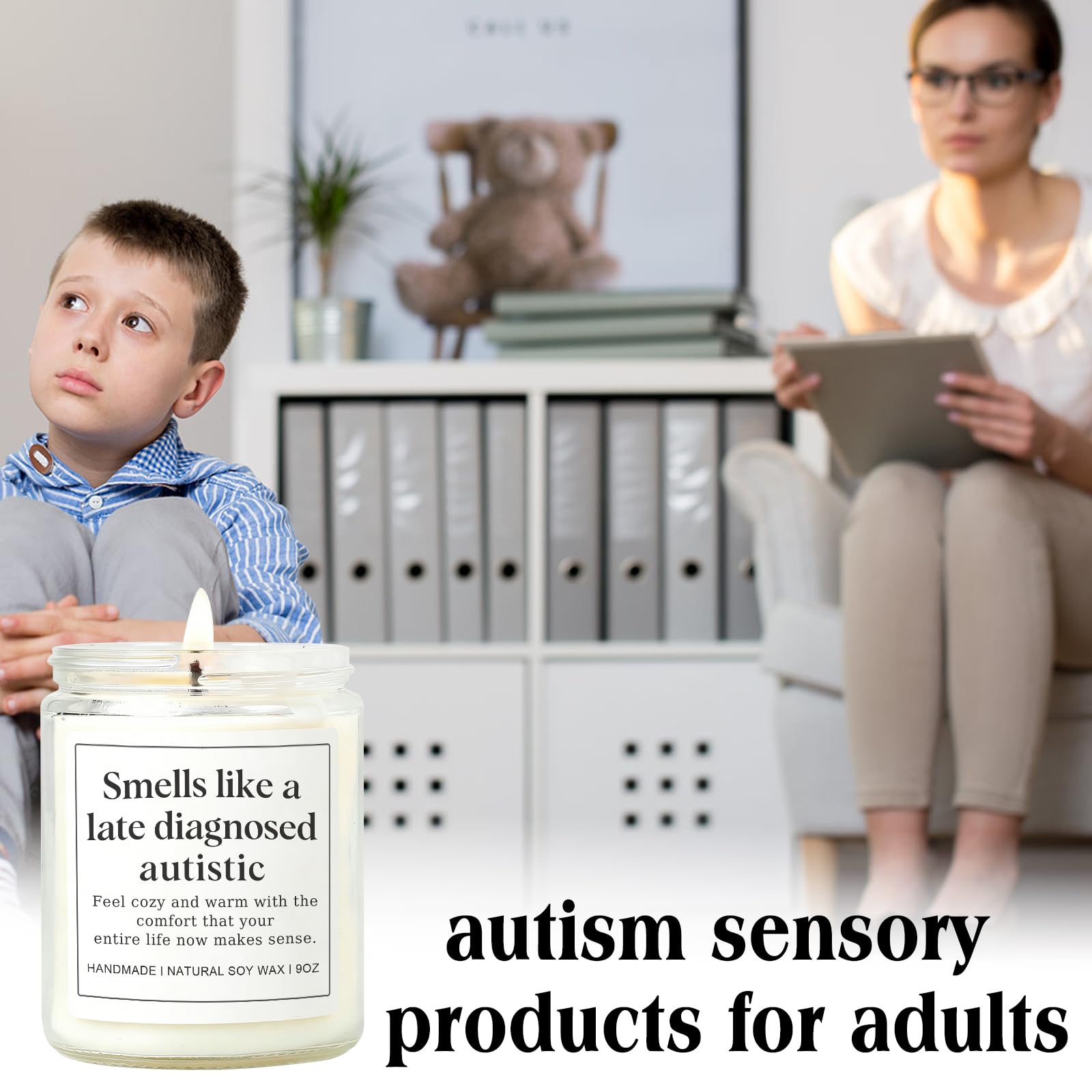 RIZOOCE Autism Sensory Products for Adults, Best Gifts for Autistic Teenagers, Special Needs Teenager Gift, Unique Autistic Adult Must Have - Lavender Scented Candle
