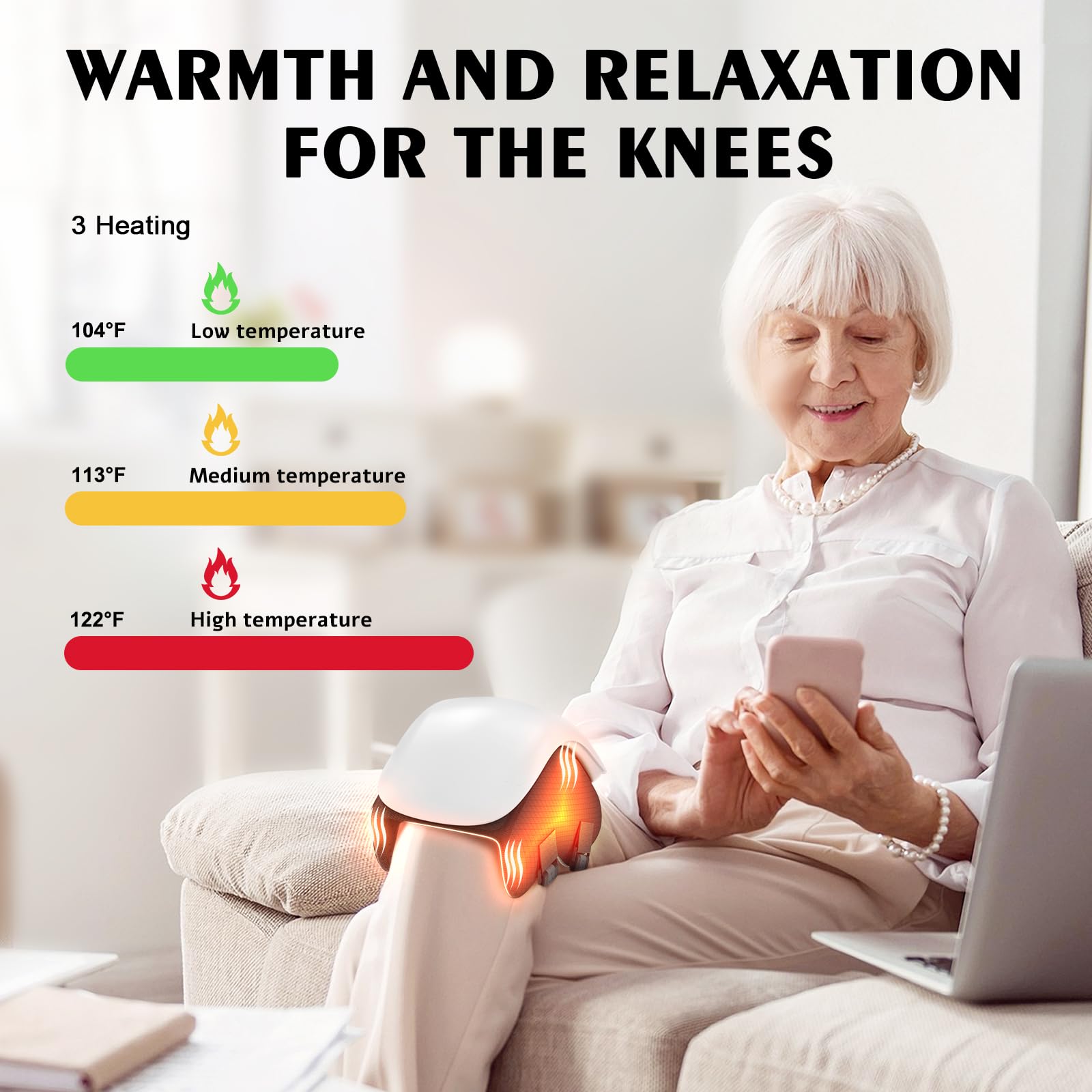 FSA Knee Massager for Pain Relief, Cordless Knee Massager with Heat and Vibration, 3 in 1 knee massager for Swelling, Stiff Joints, Stretched Ligaments and Muscle Injuries, FSA HSA Store Eligible Item