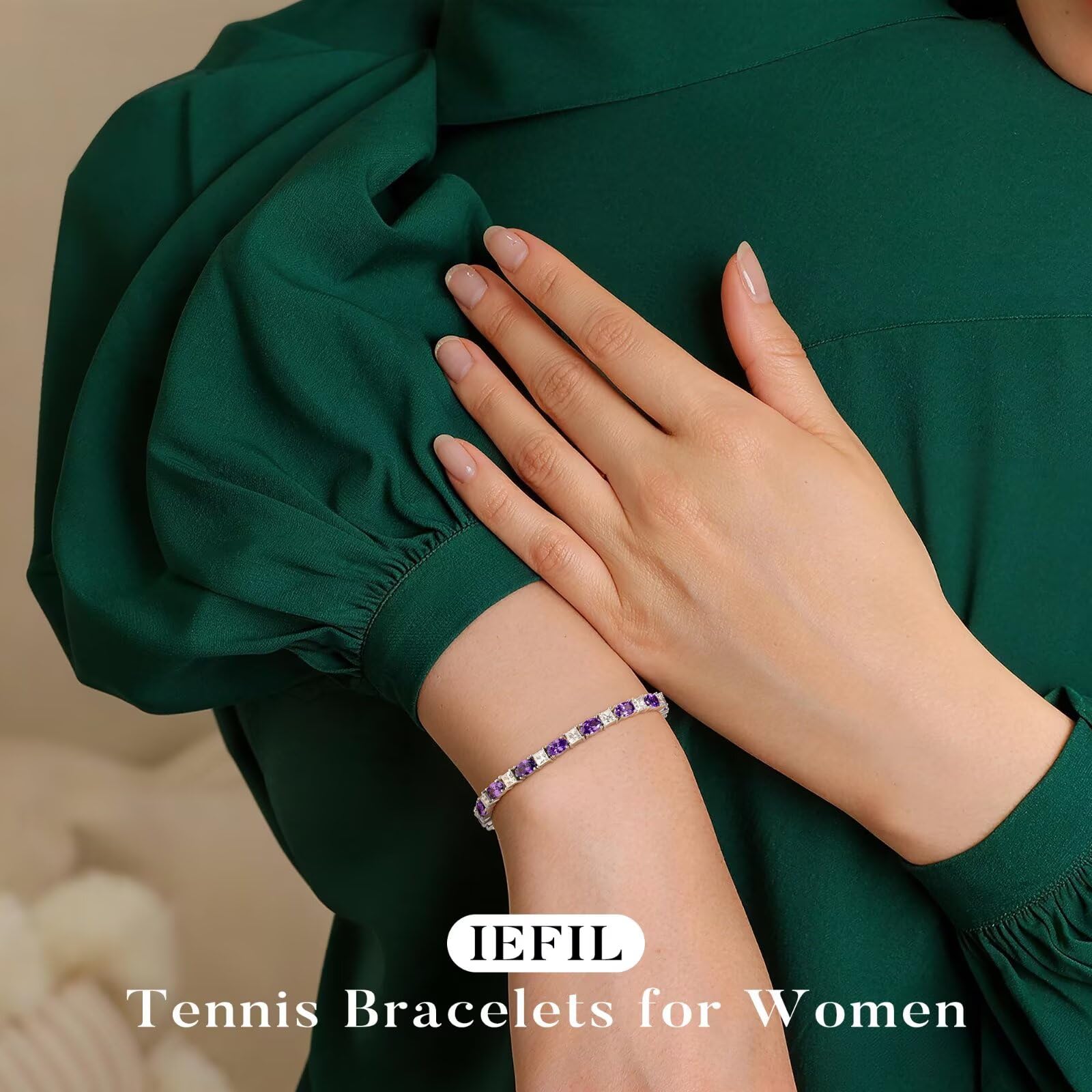 Iefil Tennis Bracelets for Women - 925 Sterling Silver Birthstone Bracelet, May Simulated Emerald Bracelets for Women, Birthstone Jewelry Gifts for Wife Mom Girlfriend