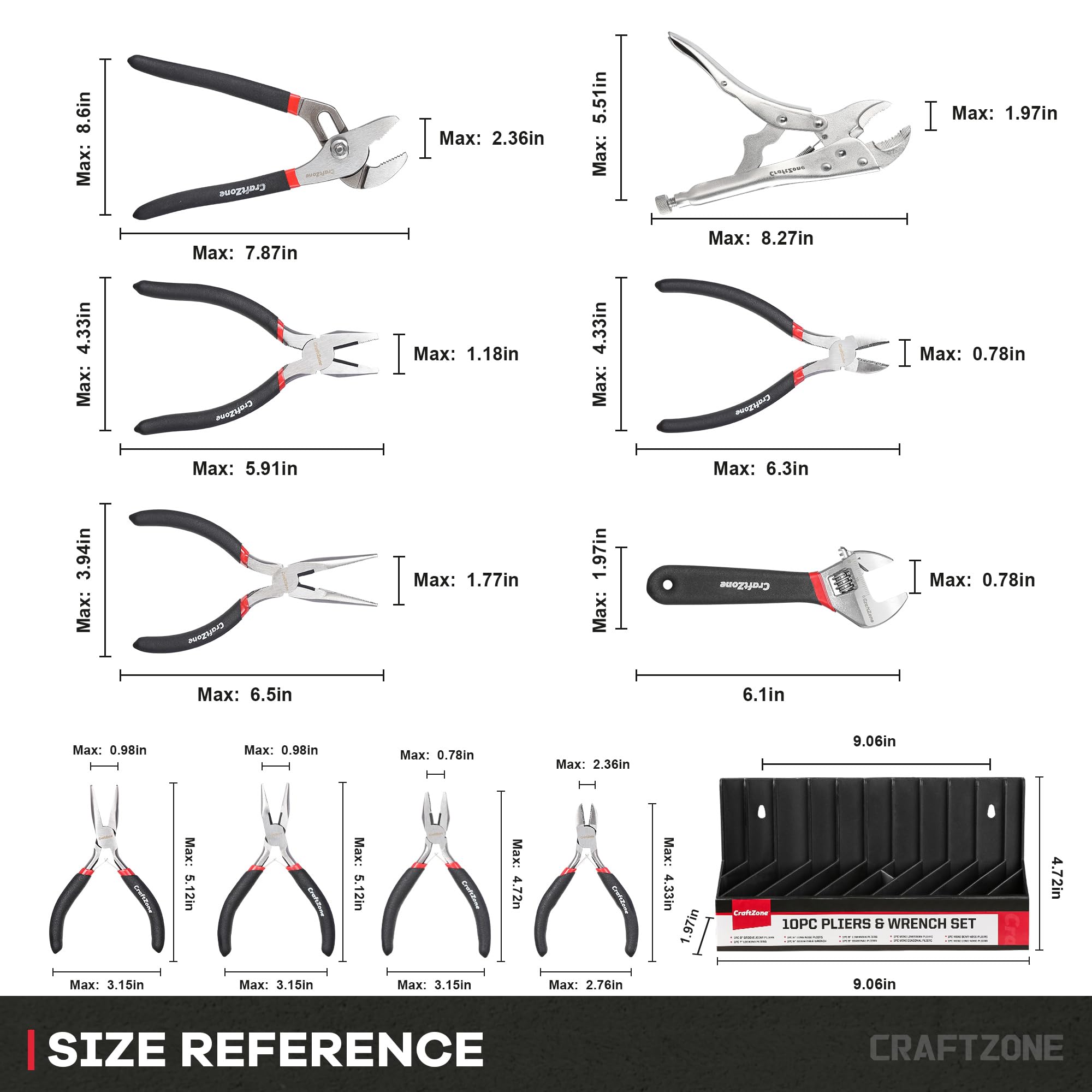 10PC Pliers and Wrench Set with Storage Rack – Includes Locking | Long Nose | Diagonal Cutter | Groove Joint | Linesman & Mini Plier ，High-Quality Carbon Steel Tool Kit for DIY and Home a Gift for Man