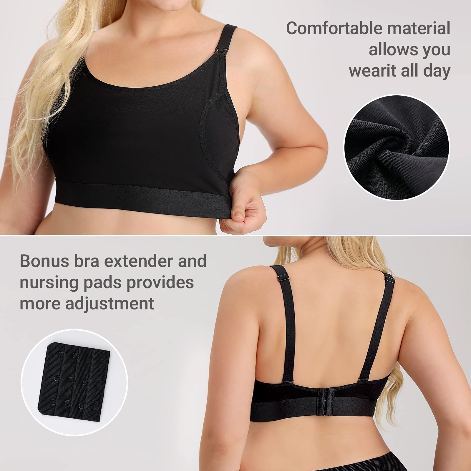 Momcozy Hands Free Pumping Bra, Adjustable Breast-Pumps Holding and Nursing Bra, Suitable for Breastfeeding-Pumps by Lansinoh, Philips Avent, Spectra, Evenflo and More Black