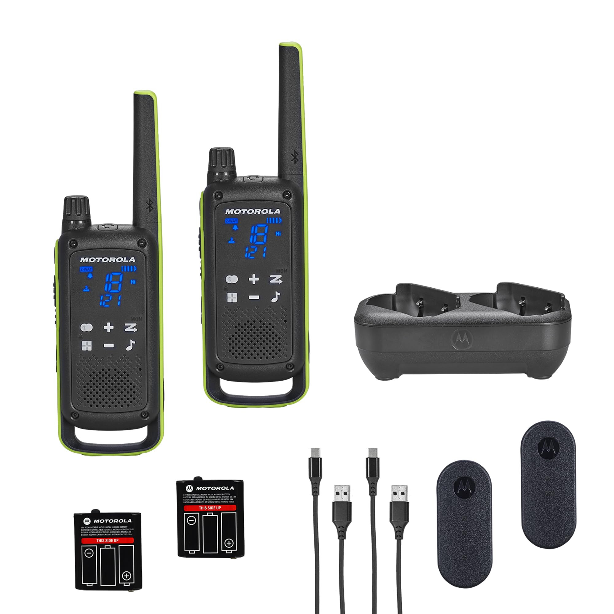 Motorola Solutions T803 Two-Way Radio 35 mi. Bluetooth w/Charging Dock 2-Pack (Lime Green)