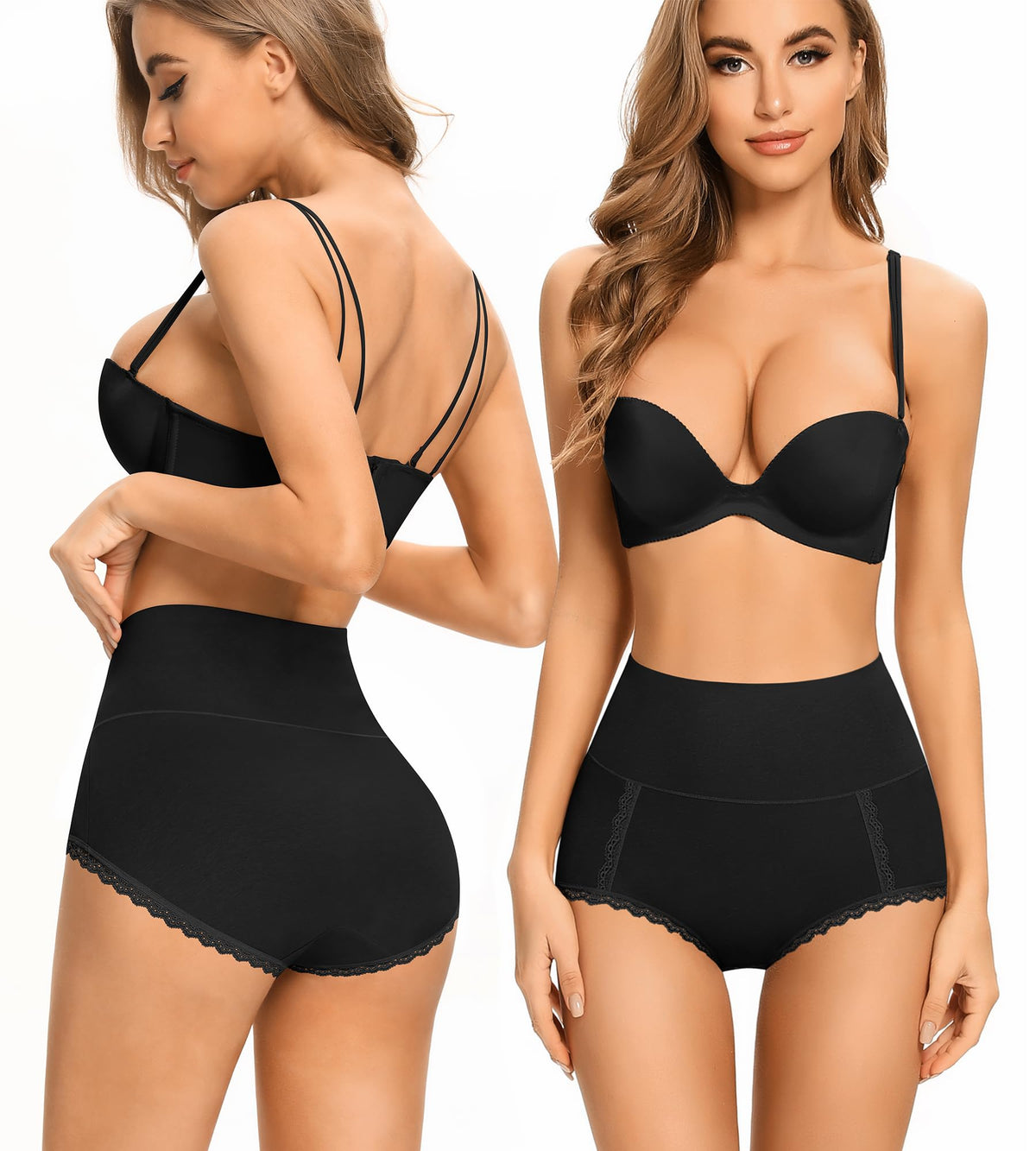 DUKAWA High Waisted Cotton Womens Underwear Tummy Control Black Briefs C Section Postpartum Plus Size Panties For Ladies 5-Packs Large