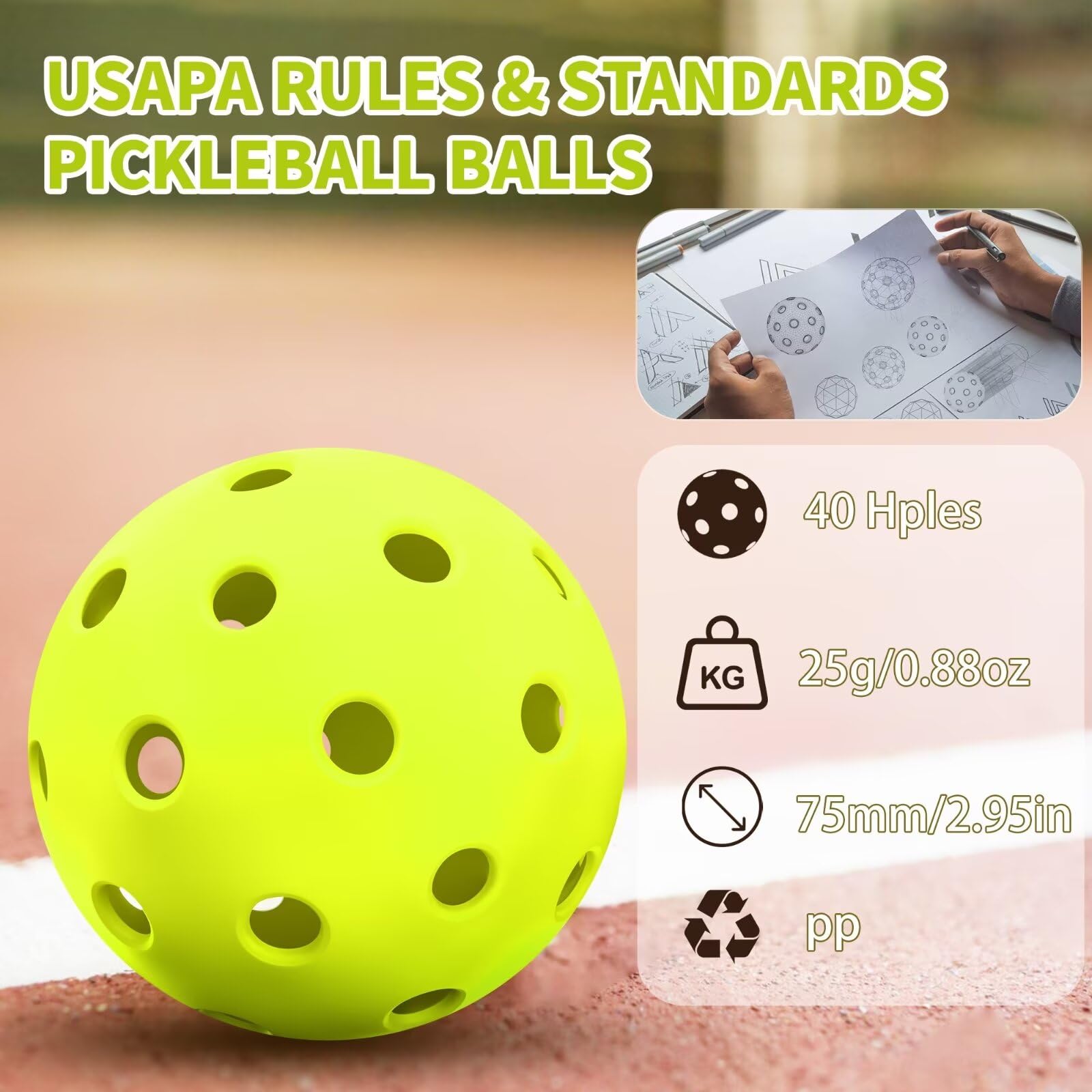 MOONHILL Pickleball Balls - Pickleball Accessories Set - Premium 12Packs 40-Holes Outdoor Pickleball Balls - Gifts for Women, Mens, Girls, Standard Pickle Balls for All Style Pickleball Paddle