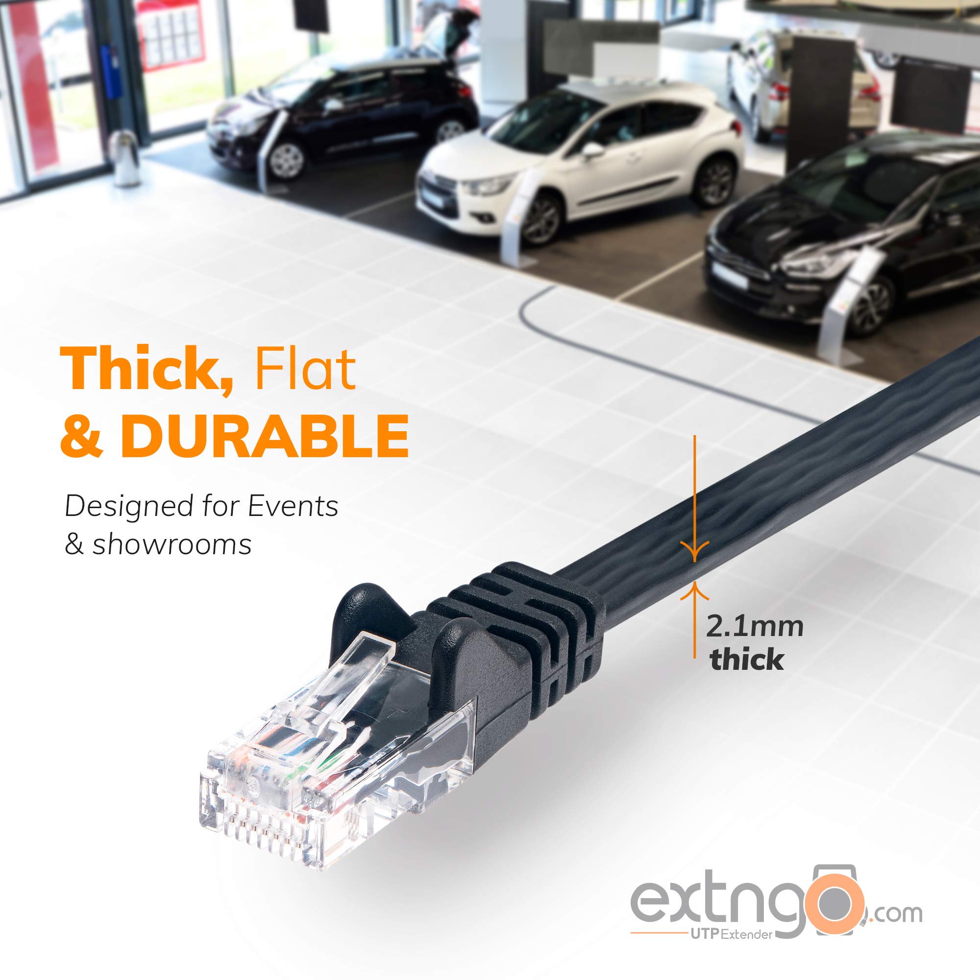 EXTNGO Retractable Network Cable Extender, 50 Feet CAT 6 Ethernet Cable Flat-Portable 1Gbps Data Speed-Swiftly Setup Temp Networks-Cascadable Male-Female RJ45 Connector-UTP Cable Reel