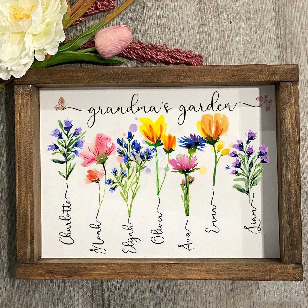 Personalized Grandma's Garden Frame Sign With Grandchildren Names and Birth Flower For Mother's Day Gift, Grandma Gifts, Personalized Mother's Day Gift, Custom Grandmas Garden Sign (Style 1)