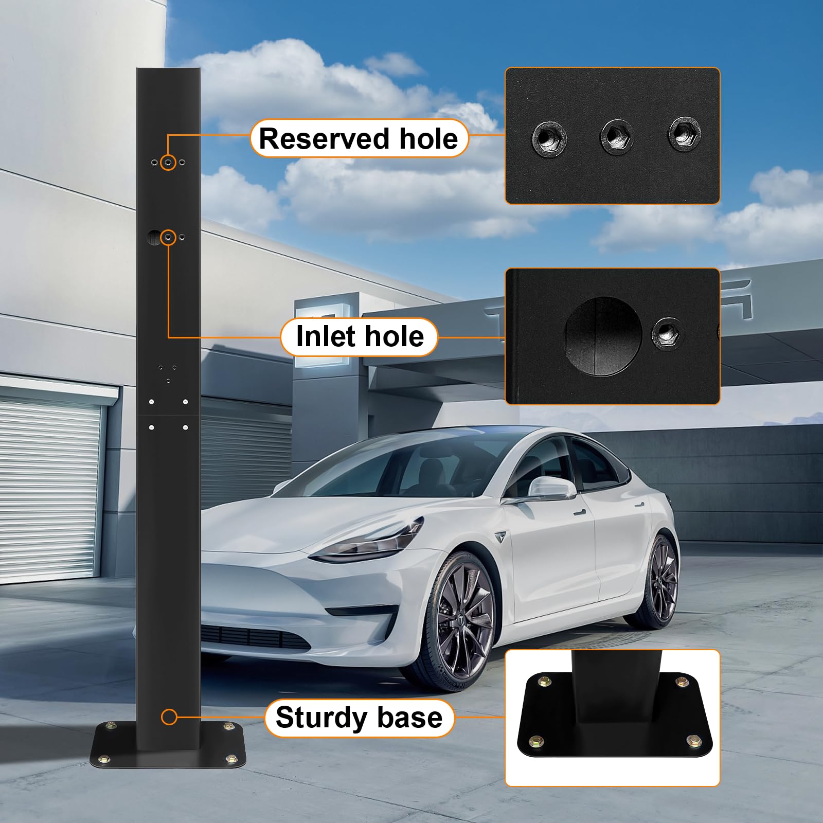 Generic EV Charger Pedestal Outdoor, 28"" Wall Connector Charger Pedestal Base for Tesla Gen 2/3, Electric Vehicle Charging Stations, EV Charger Stand Holder Compatible with Tesla Mobile Connector