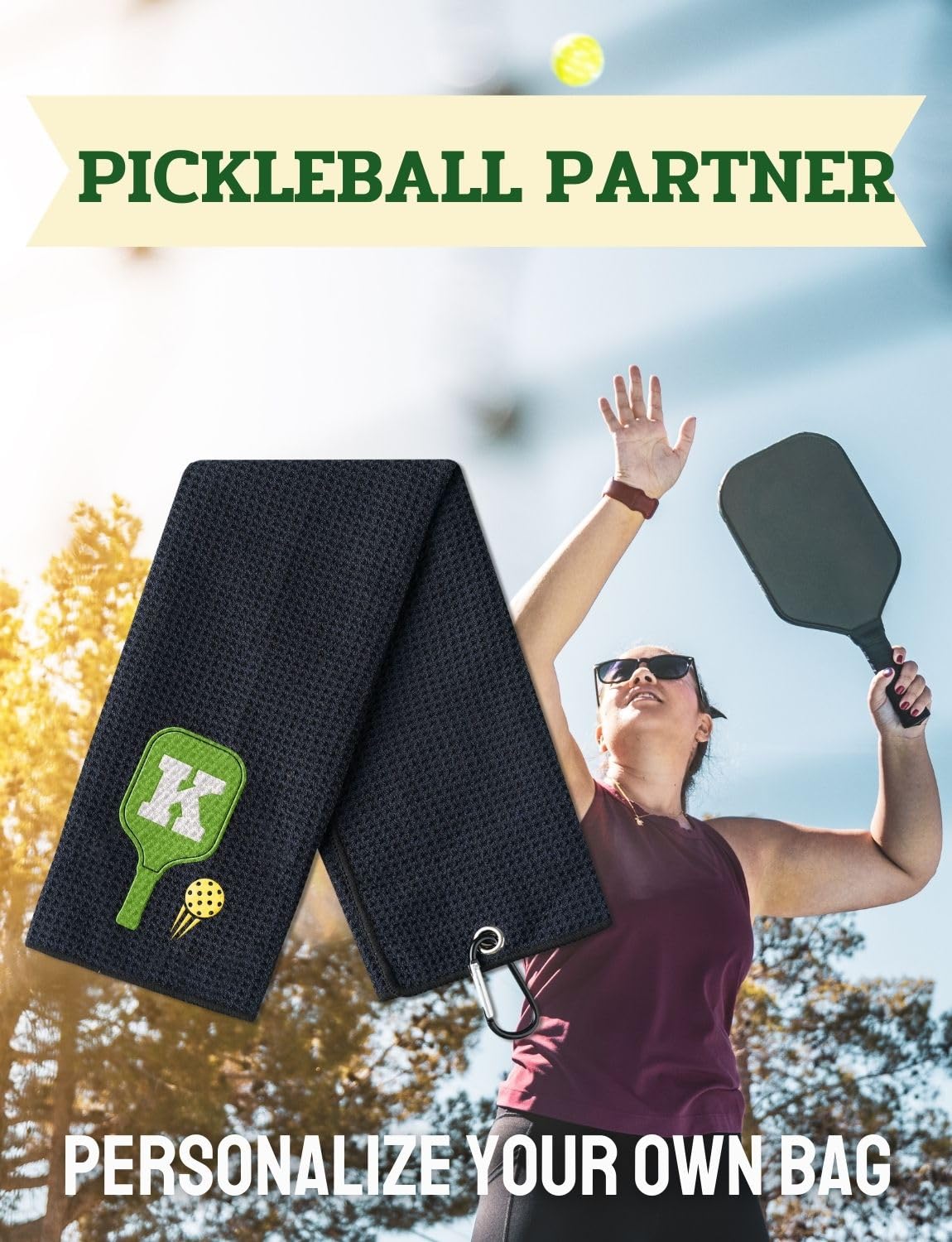 CybGene Embroidered Pickleball Towel, Funny Pickleball Gifts for Men Women, Pickleball Lovers, Pickleball Player on Birthday, Christmas, Retirement, 16"x 24" Microfiber Towel, Initial L